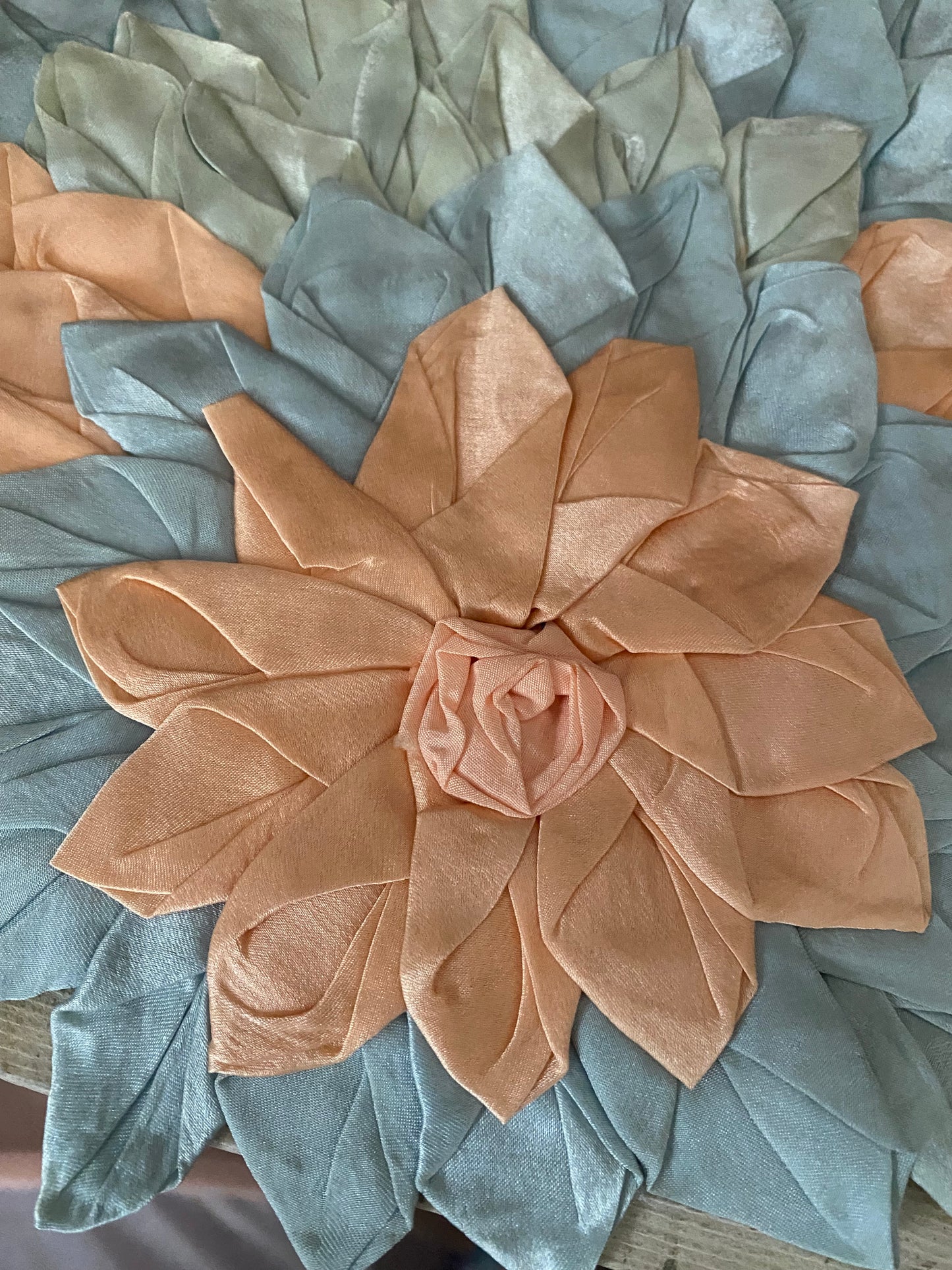 Vintage Silky Boudoir Petal Pillow Cover Pink Peach Blue