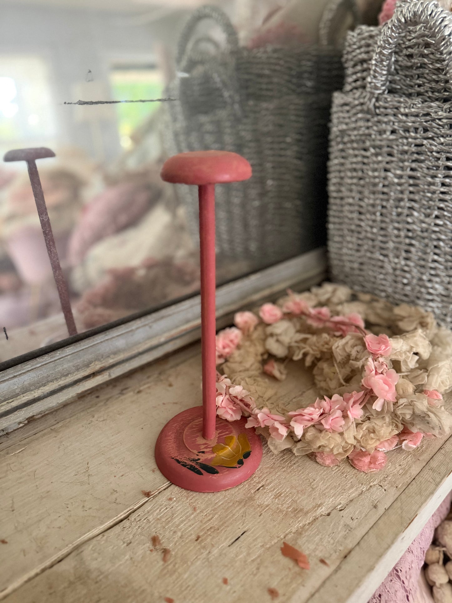 Vintage Pink Chippy Hat Stand