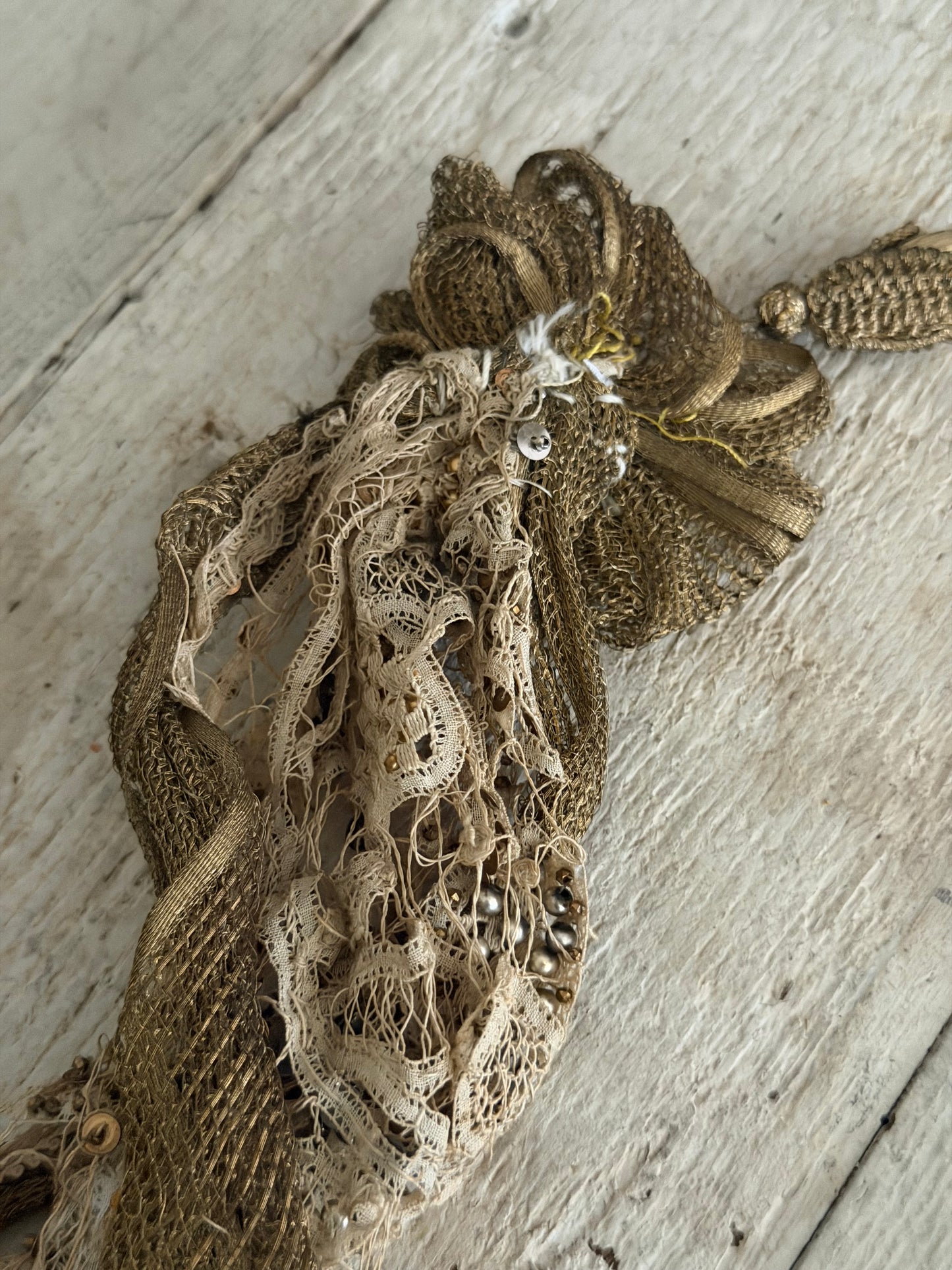 Antique 1920s Flapper Gold Lame Lace Sequin Theater Headdress