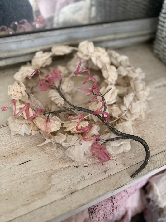 Vintage Pink Murano Glass Branch Silver Metallic Wrapped Stem