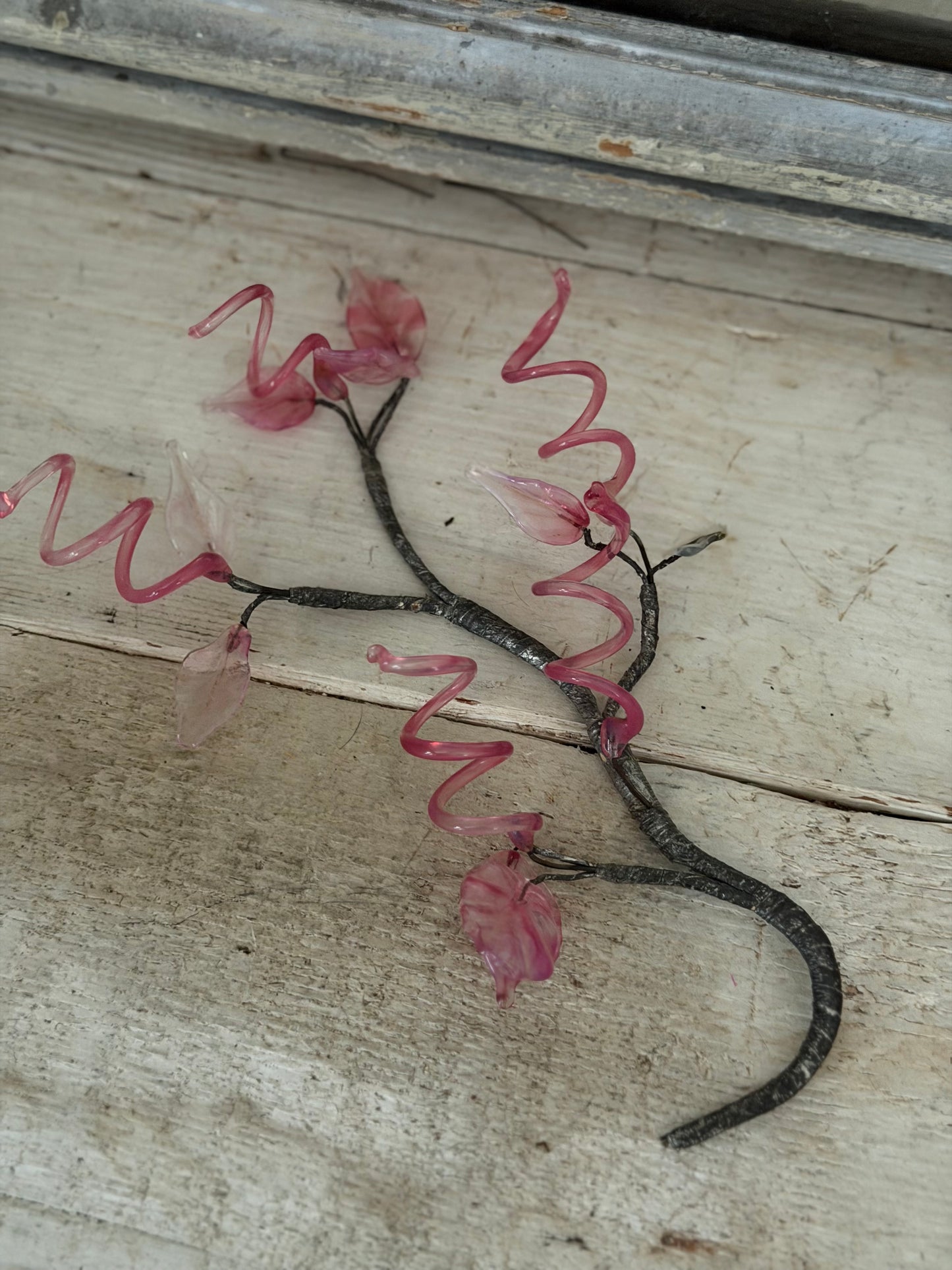 Vintage Pink Murano Glass Branch Silver Metallic Wrapped Stem