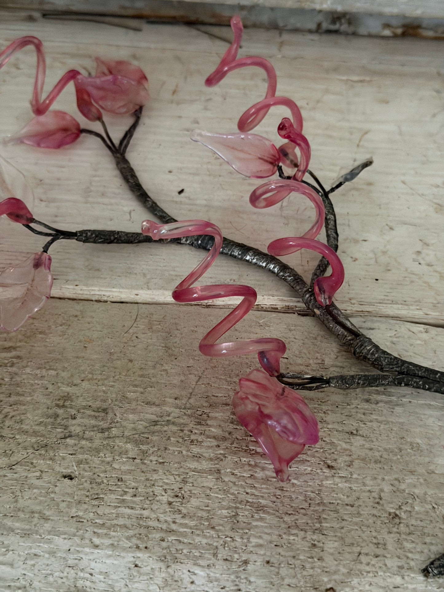 Vintage Pink Murano Glass Branch Silver Metallic Wrapped Stem