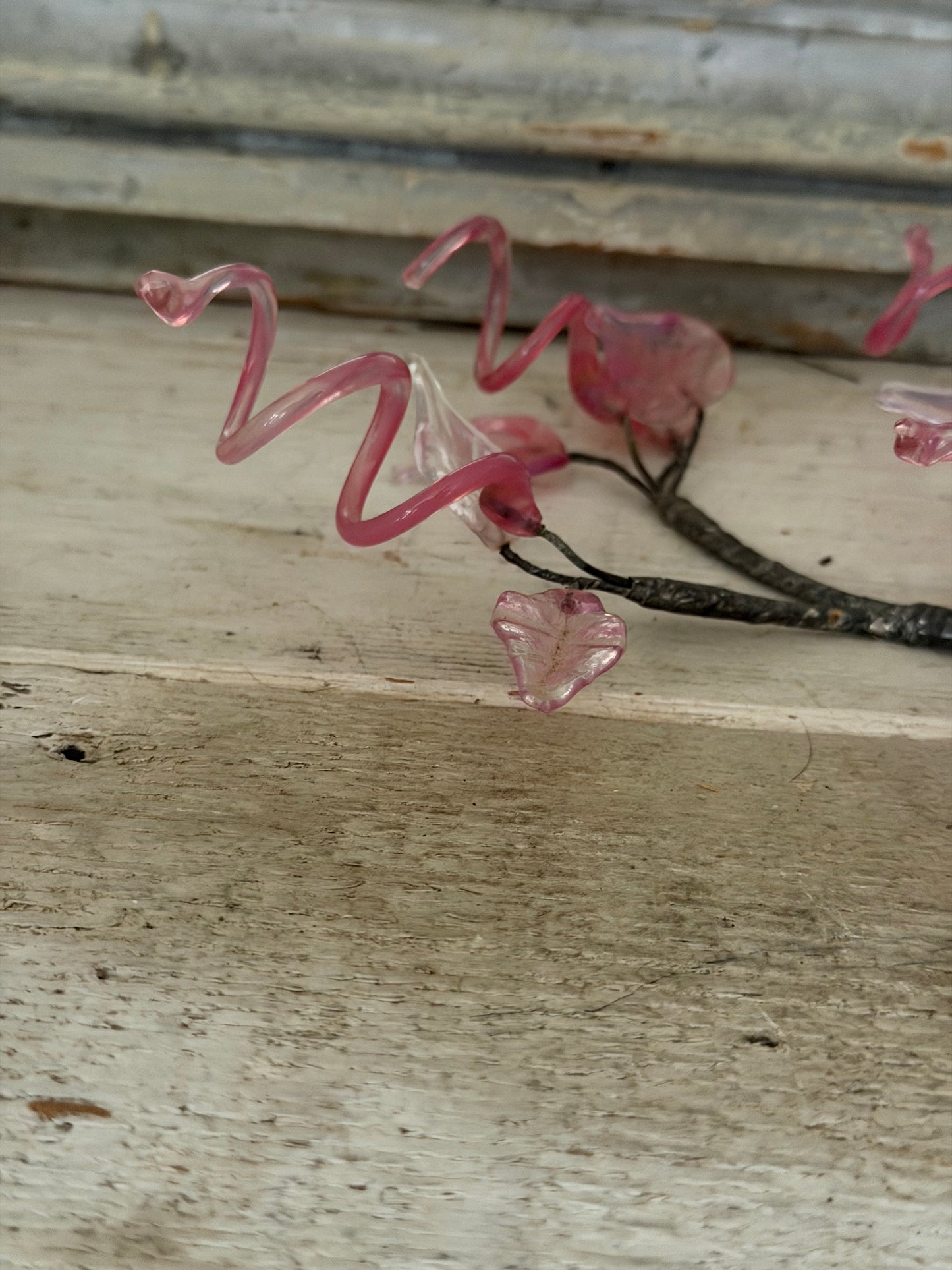 Vintage Pink Murano Glass Branch Silver Metallic Wrapped Stem