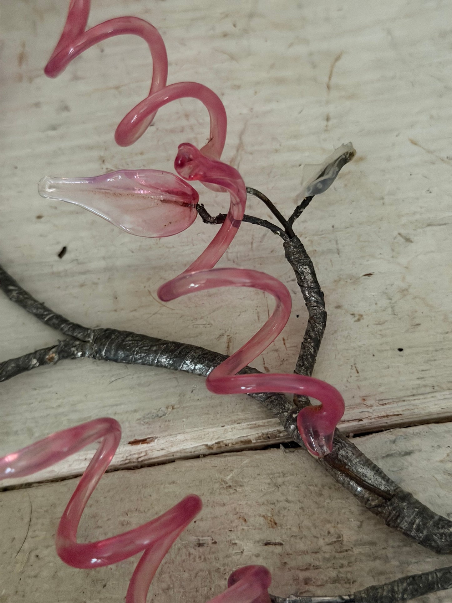 Vintage Pink Murano Glass Branch Silver Metallic Wrapped Stem