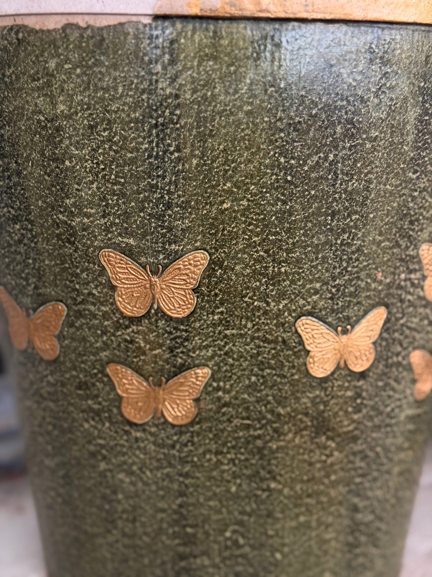 Vintage Faux Green Marble Gold Butterfly Paper Mache Bucket