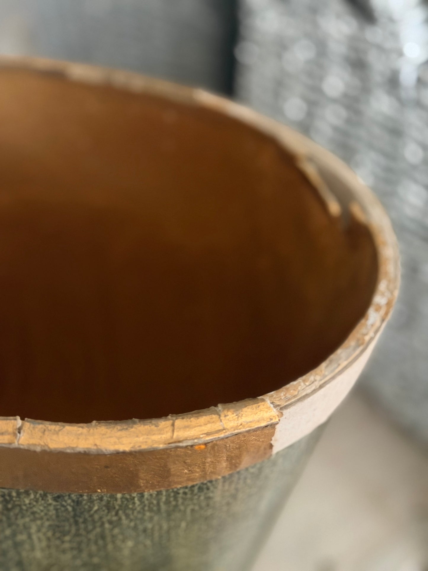 Vintage Faux Green Marble Gold Butterfly Paper Mache Bucket