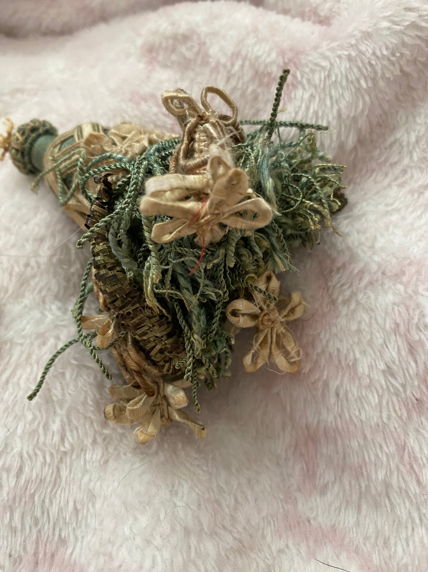 Antique French Passementerie Tassel Dusty Blue Silk