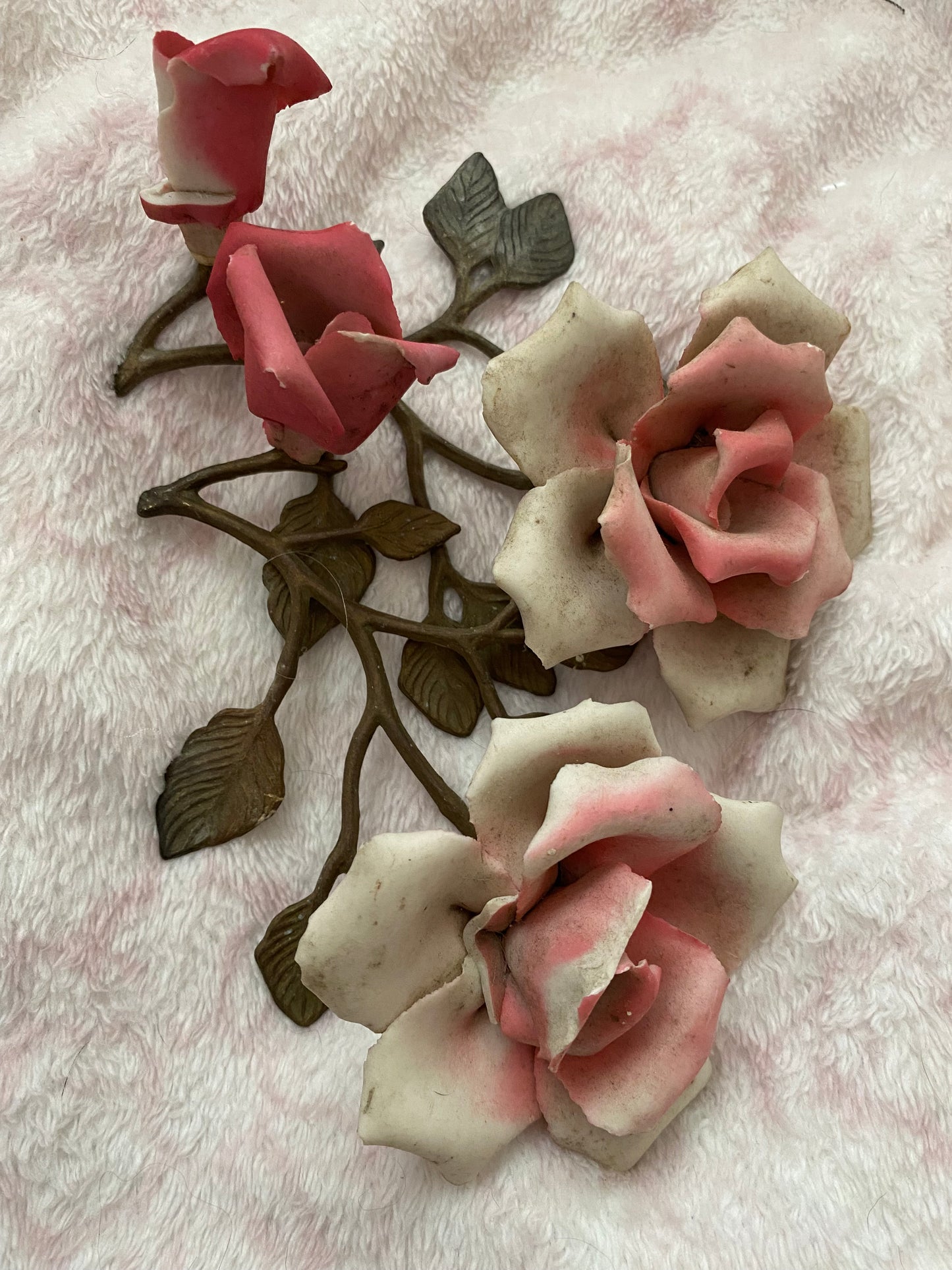 Pair Vintage Pink Bisque Roses