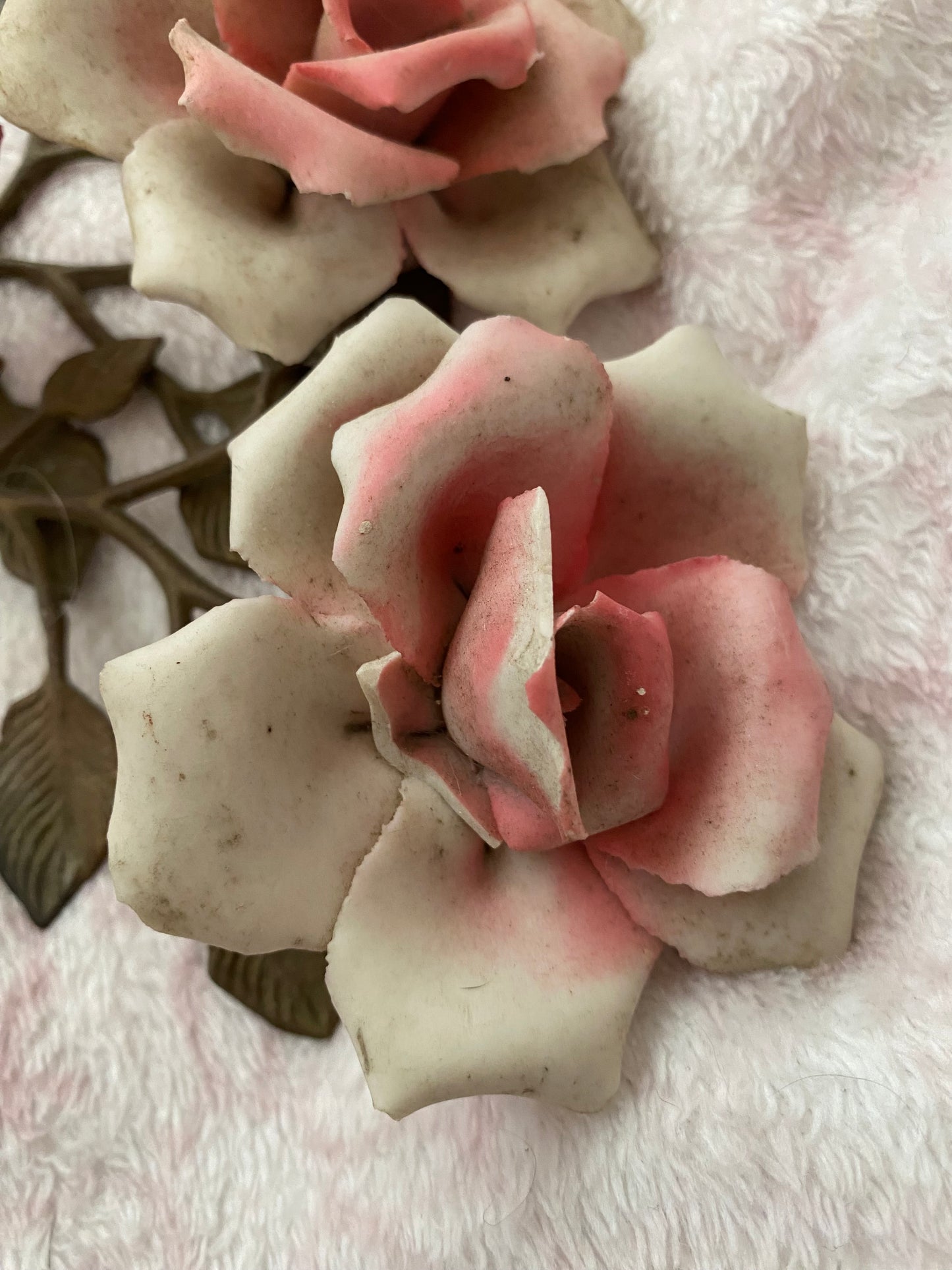 Pair Vintage Pink Bisque Roses