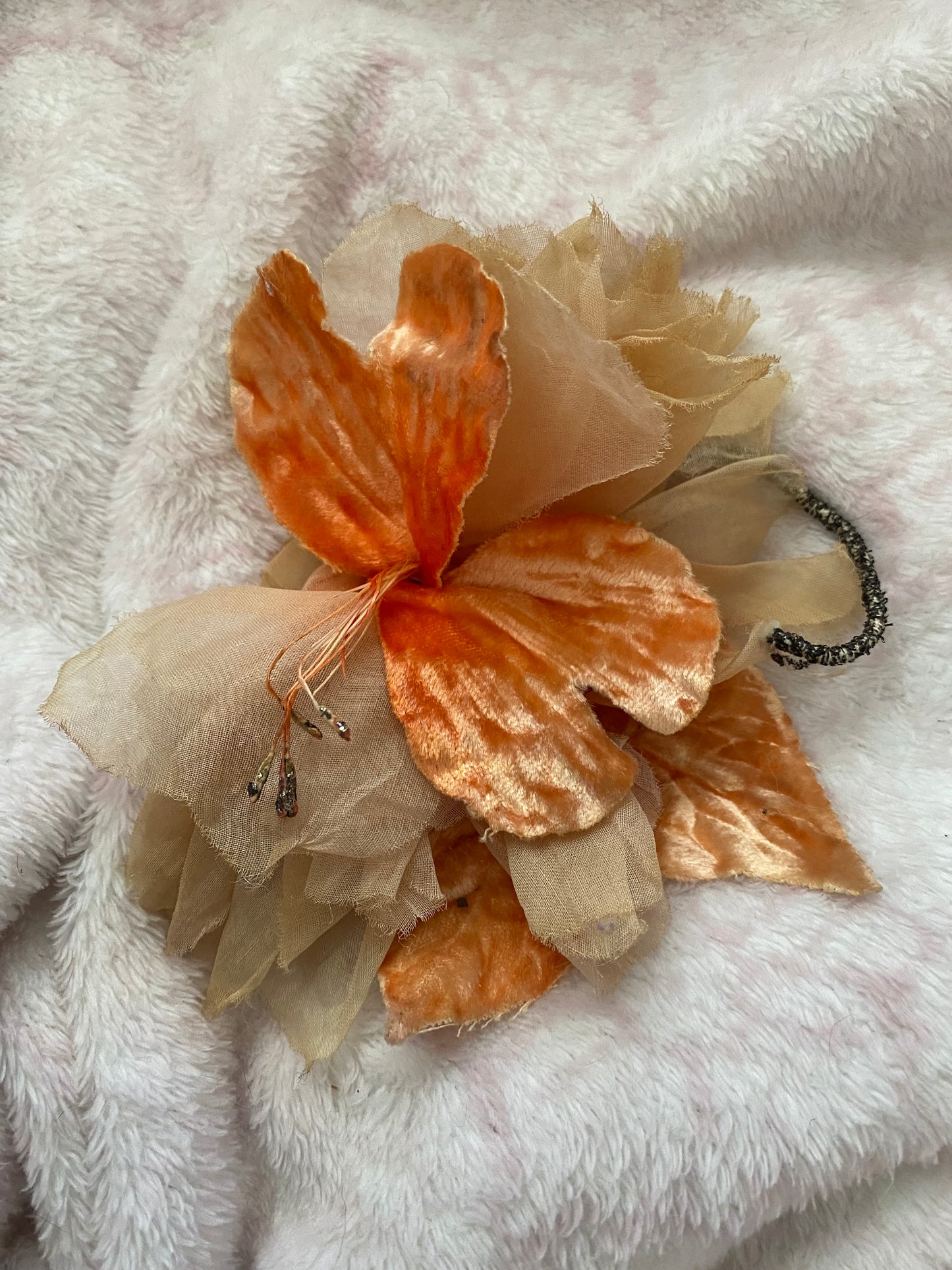 Antique Peach 1920s  Millinery Flower