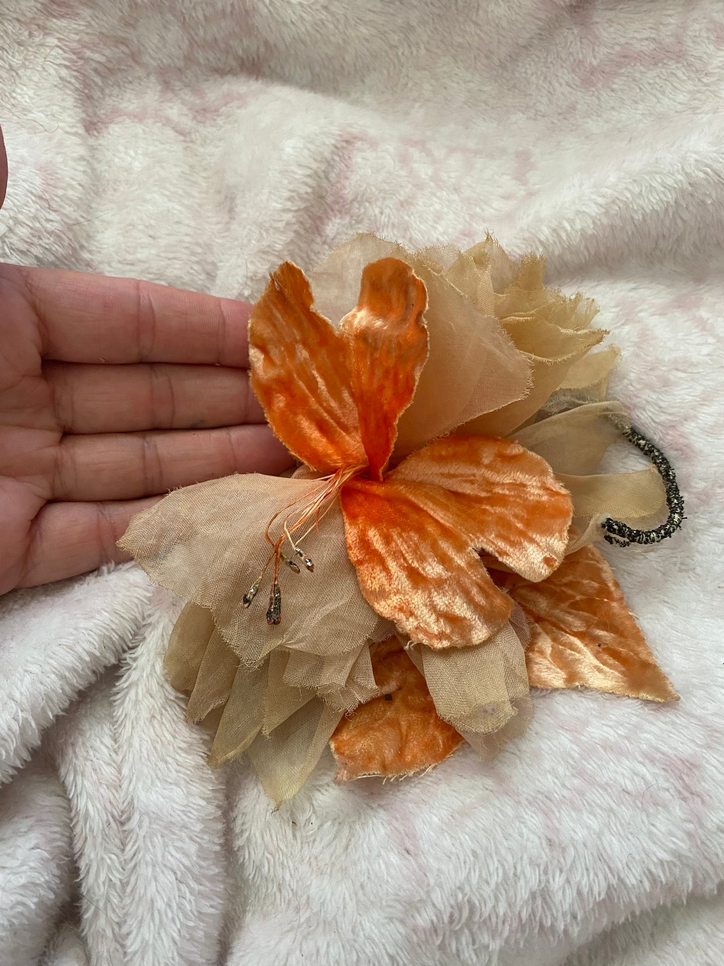 Antique Peach 1920s  Millinery Flower