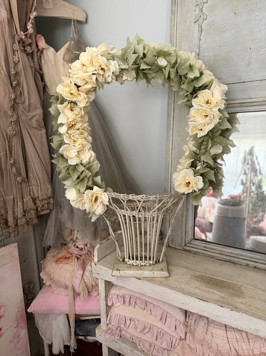 XL Antique Victorian White Wicker Flower Basket Flower Arch