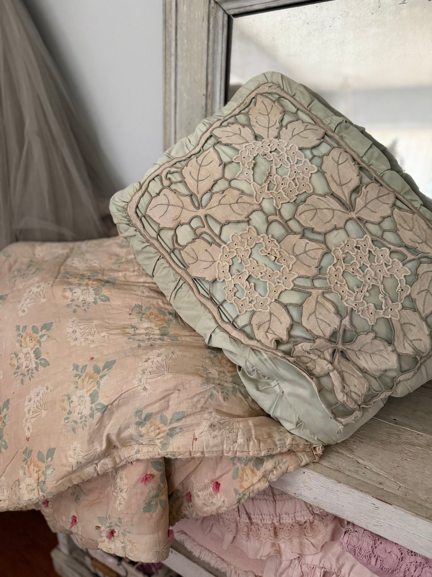 XL Antique Shabby French Hydrangea Lace Cushion