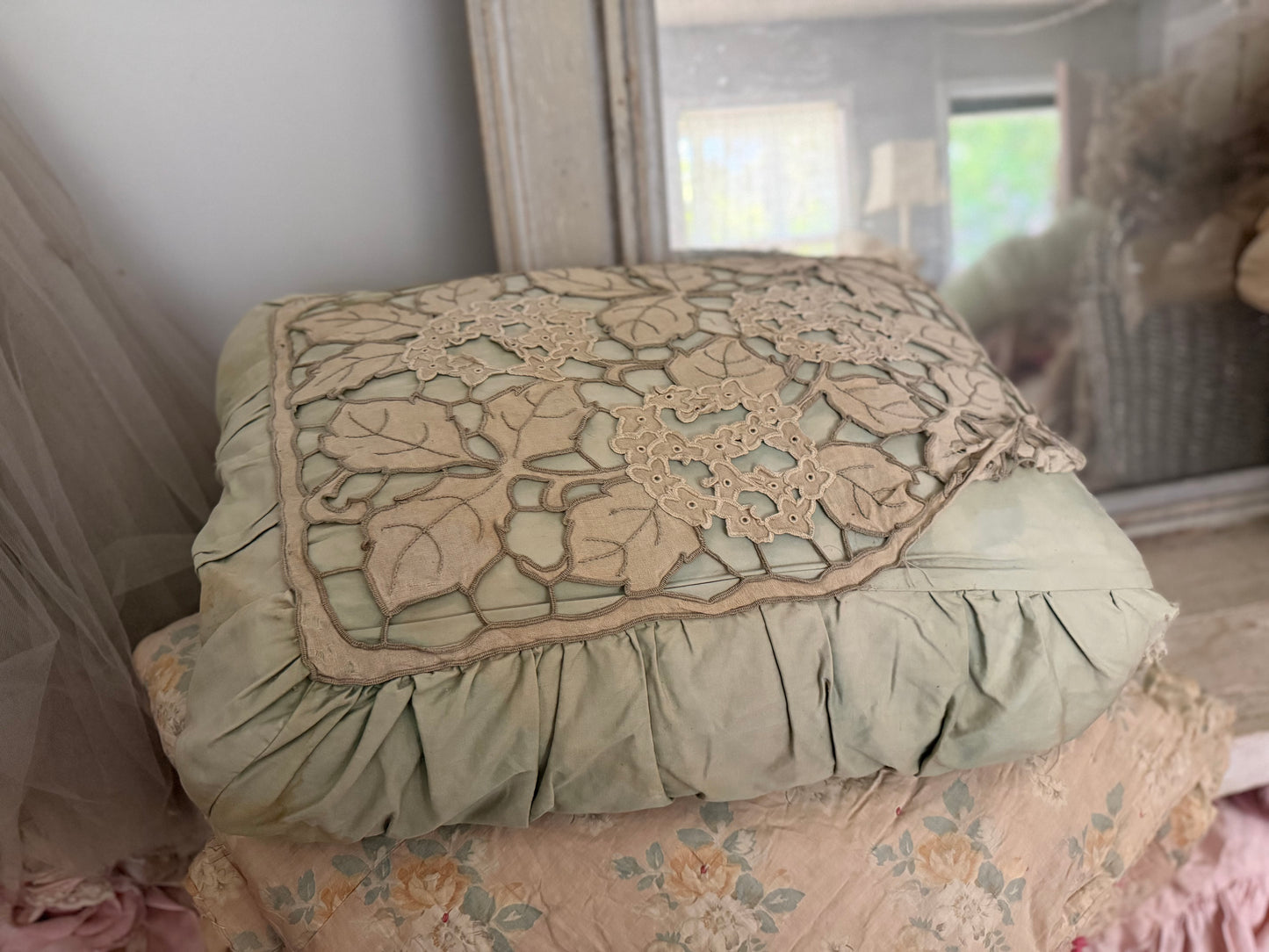 XL Antique Shabby French Hydrangea Lace Cushion