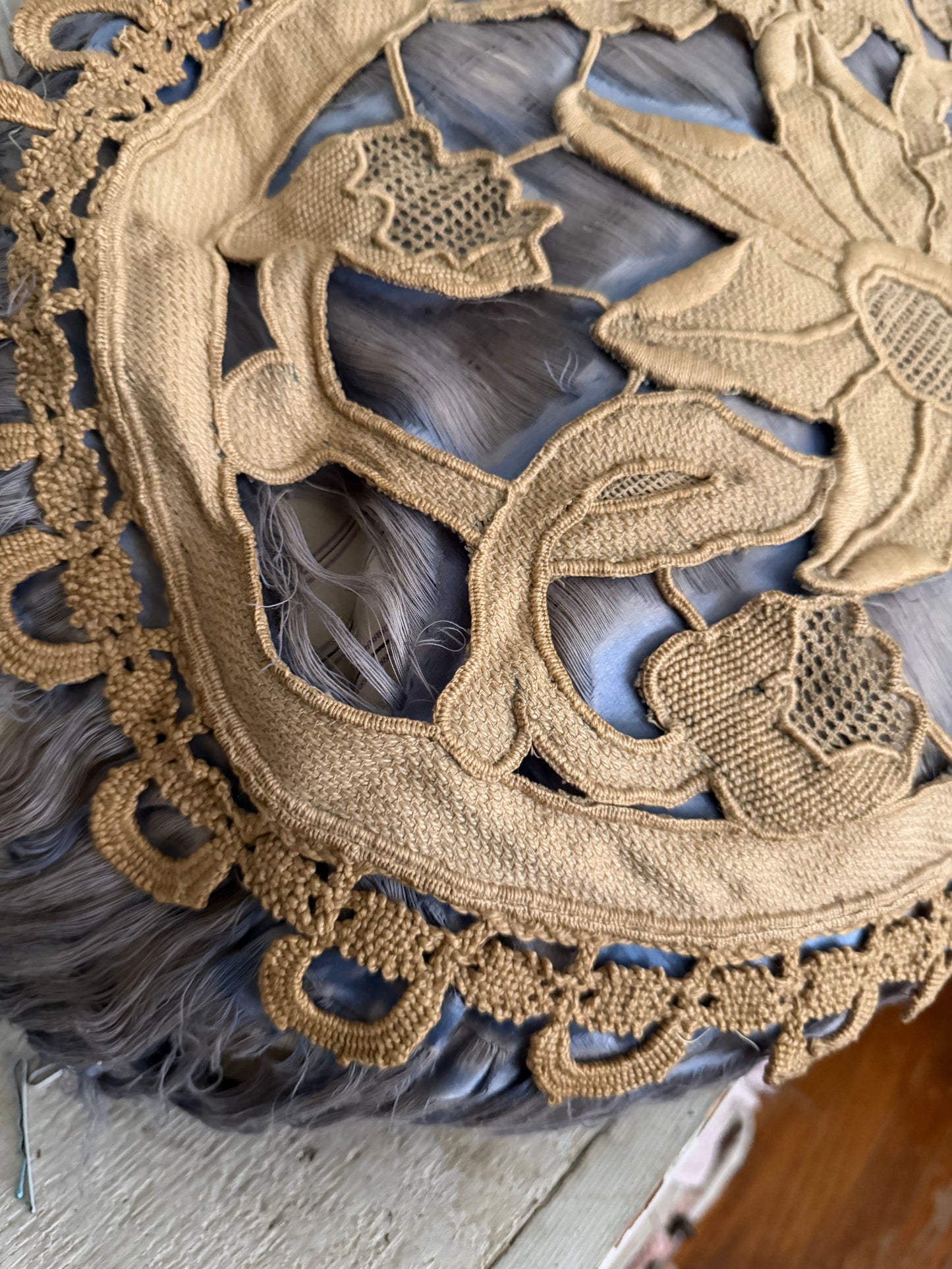 RARE XL Vintage By Nina Antique Shabby French Silk Lace Cushion