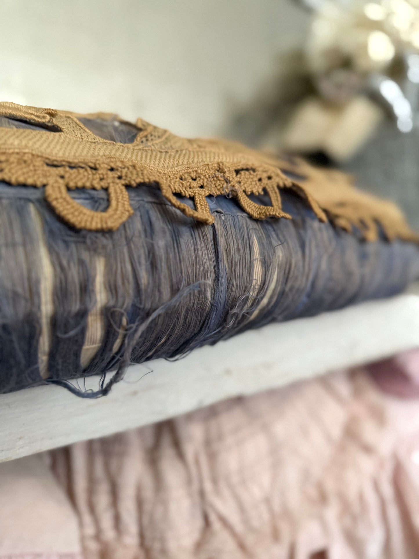 RARE XL Vintage By Nina Antique Shabby French Silk Lace Cushion