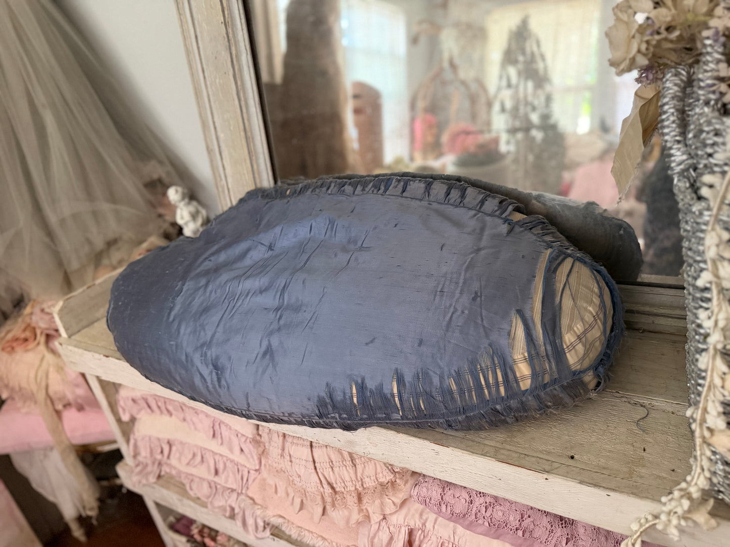 RARE XL Vintage By Nina Antique Shabby French Silk Lace Cushion