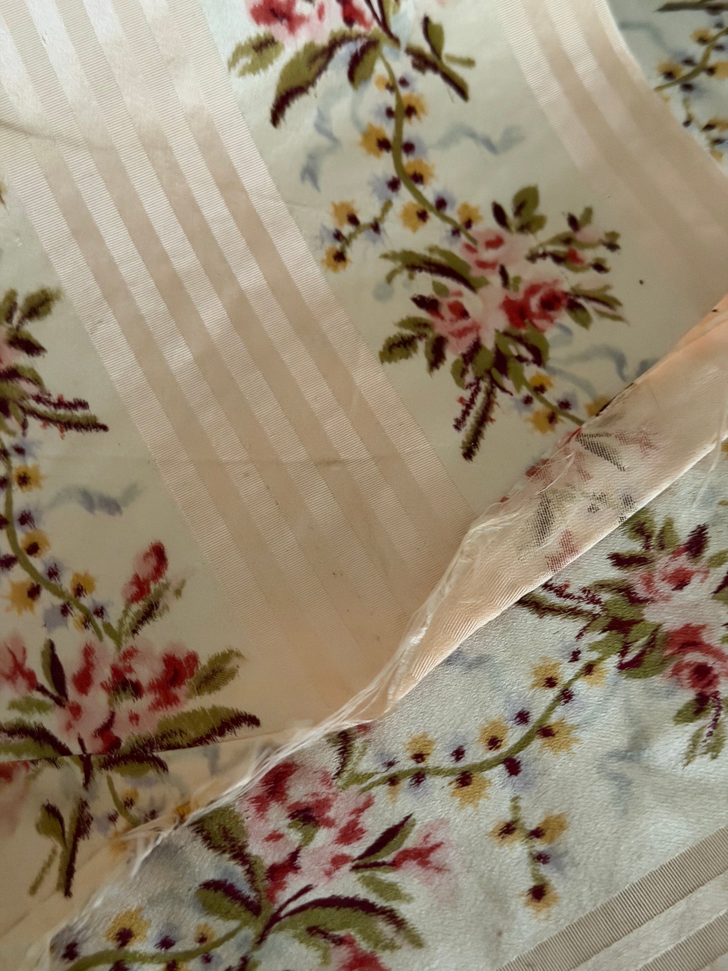 RARE Antique 18th Lyon Silk Pink Ribbon Rose Yardage From Gown