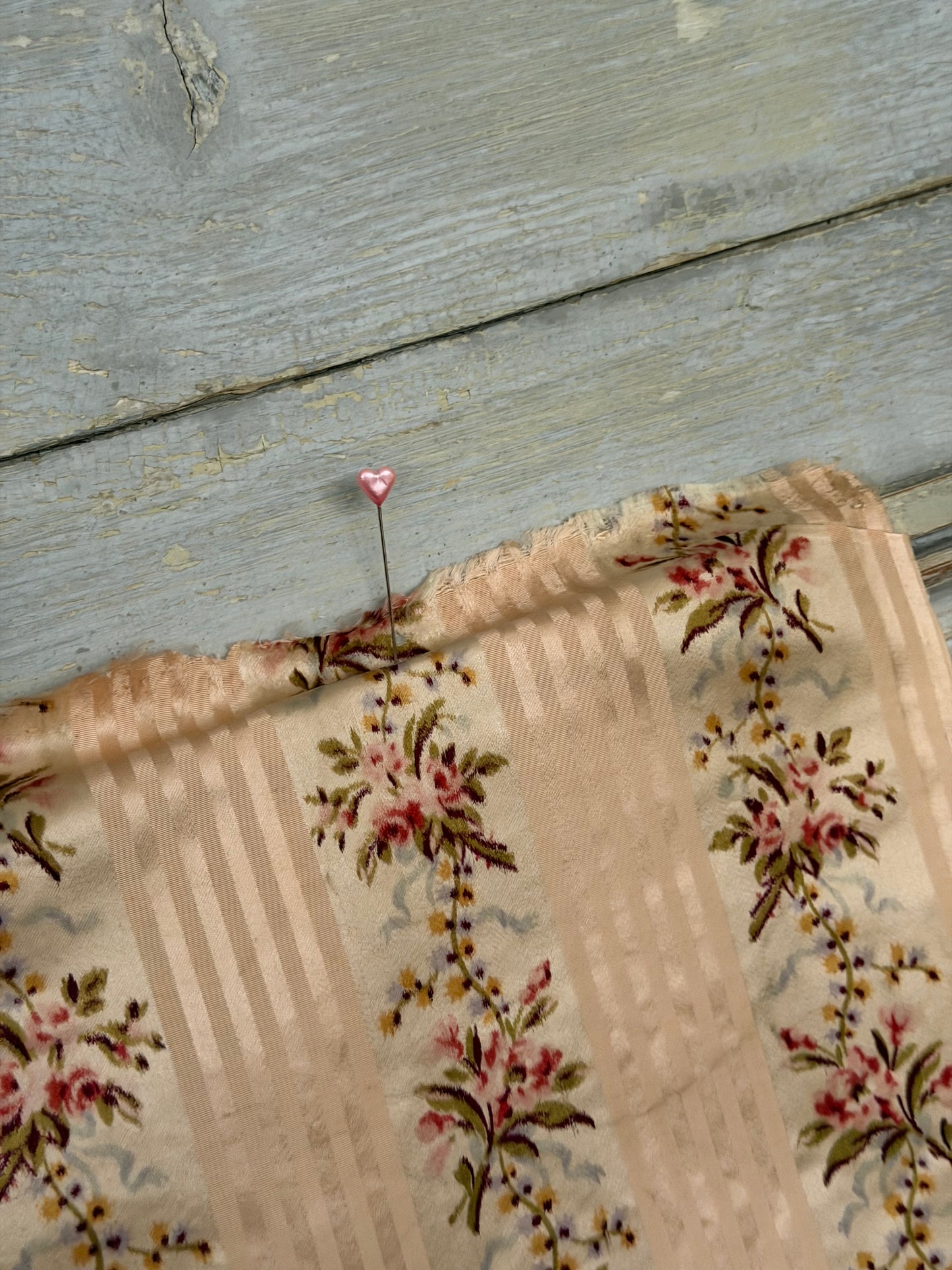 RARE Antique 18th Lyon Silk Pink Ribbon Rose Yardage From Gown