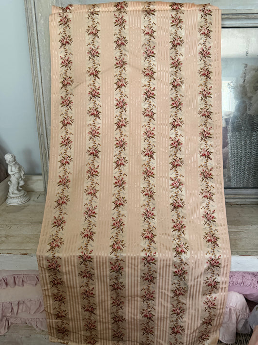 RARE Antique 18th Lyon Silk Pink Ribbon Rose Yardage From Gown