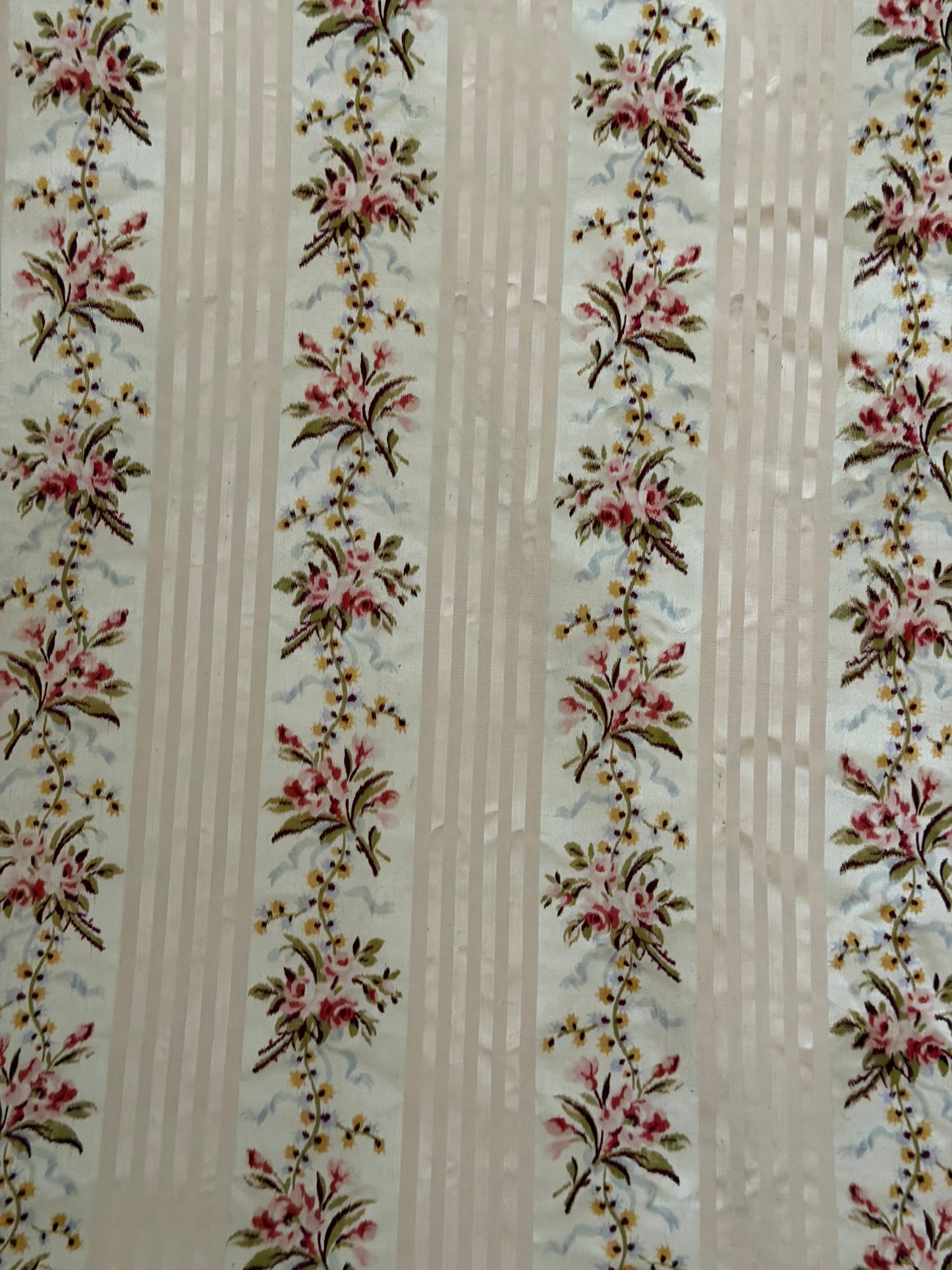 RARE Antique 18th Lyon Silk Pink Ribbon Rose Yardage From Gown