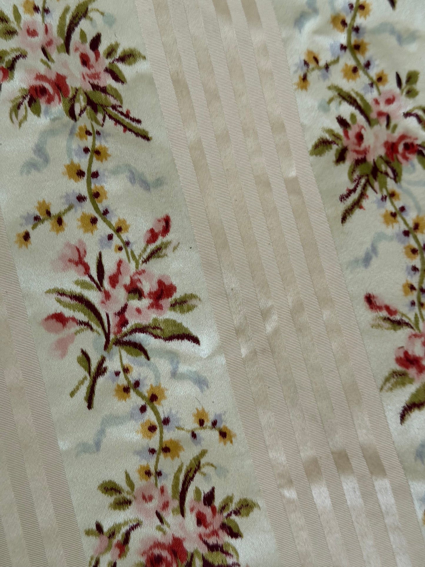 RARE Antique 18th Lyon Silk Pink Ribbon Rose Yardage From Gown