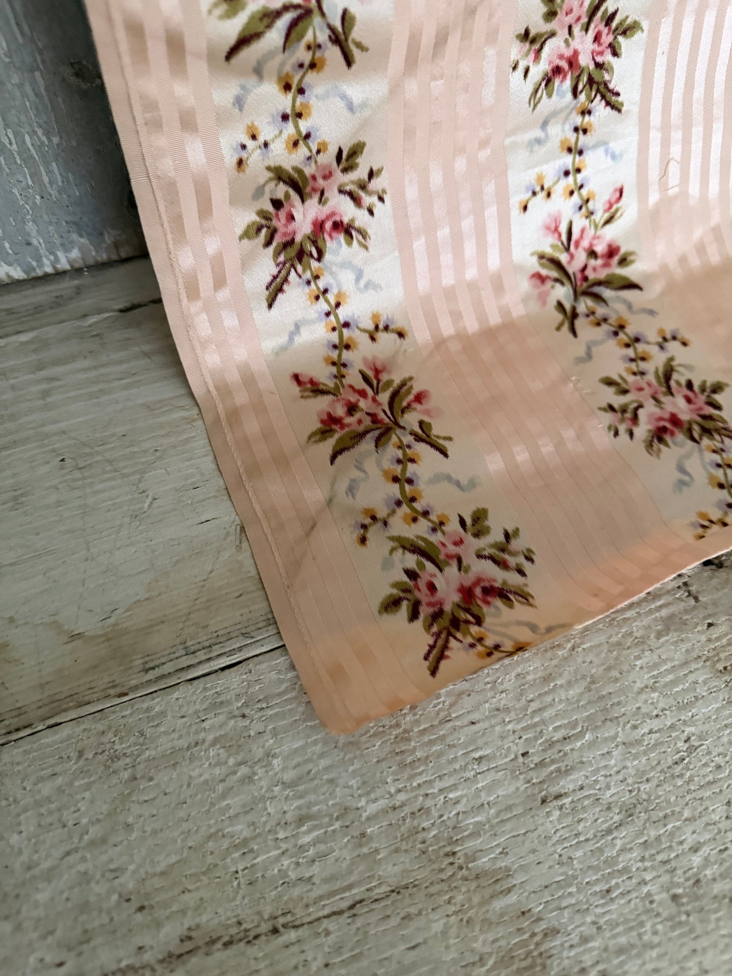 RARE Antique 18th Lyon Silk Pink Ribbon Rose Yardage From Gown