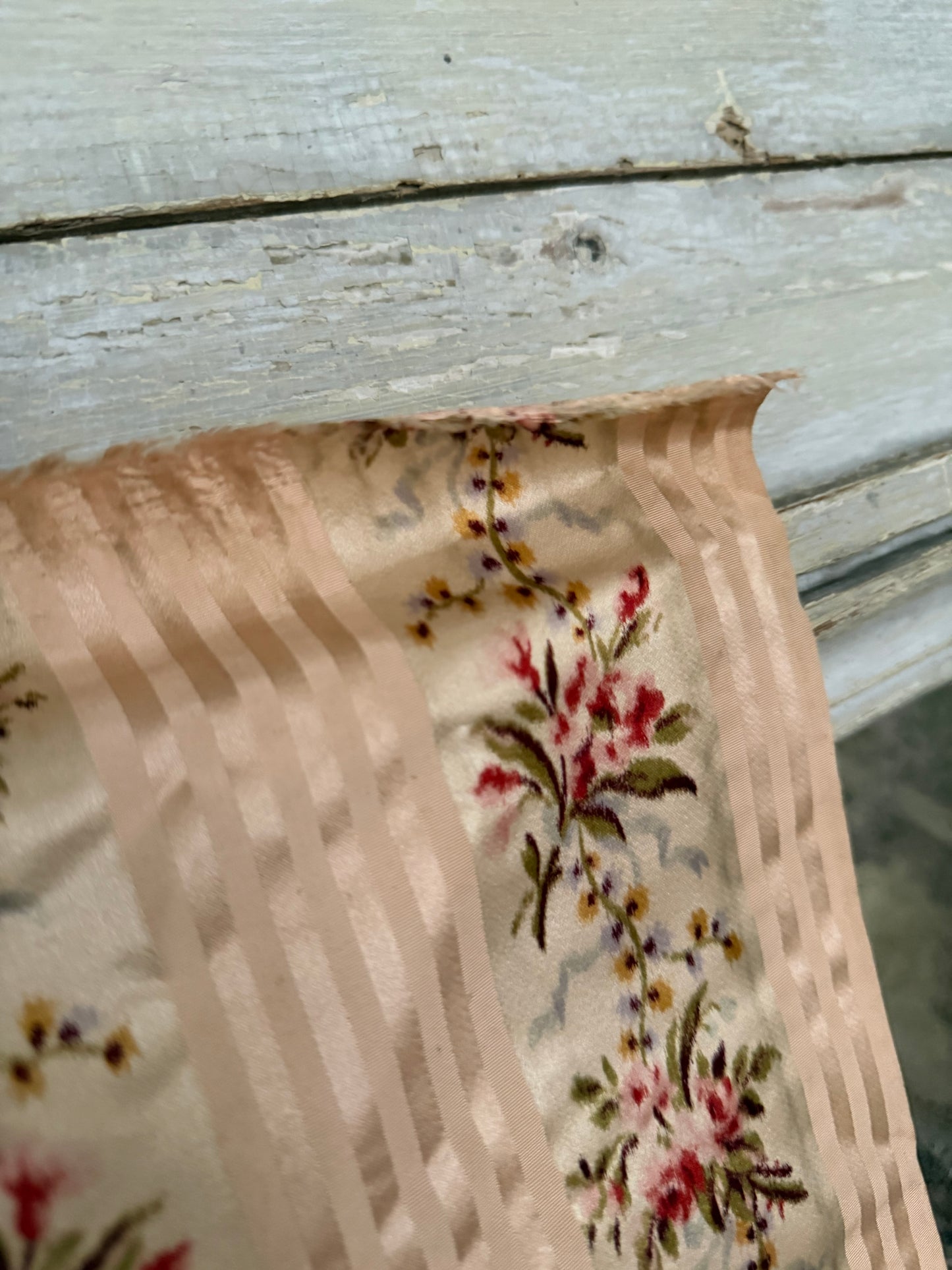 RARE Antique 18th Lyon Silk Pink Ribbon Rose Yardage From Gown