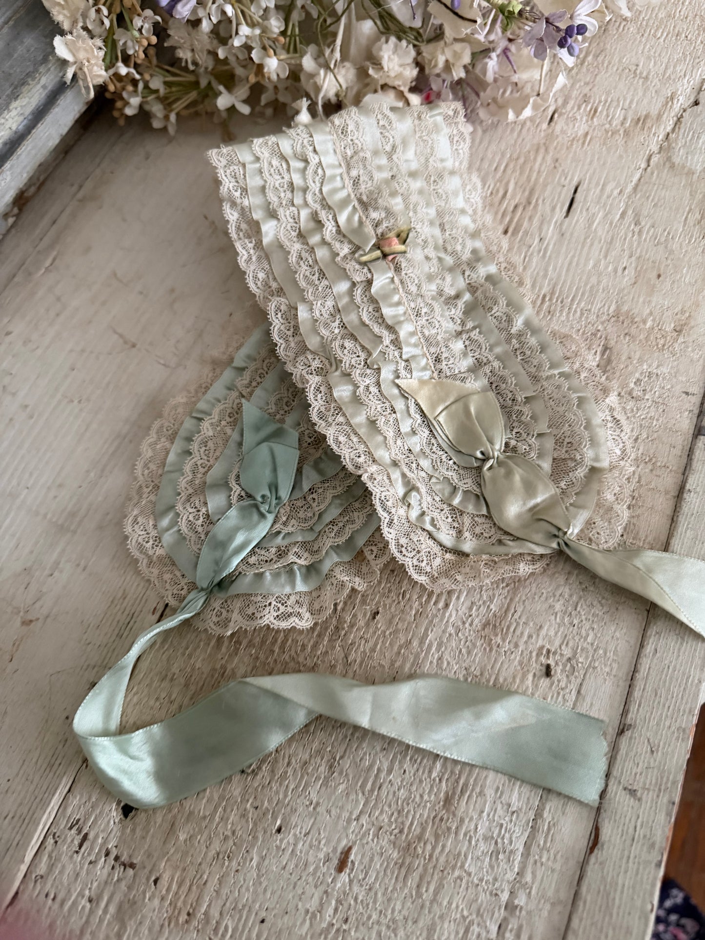 Antique Lace Bandeau Blue Silk Ribbonwork Bows