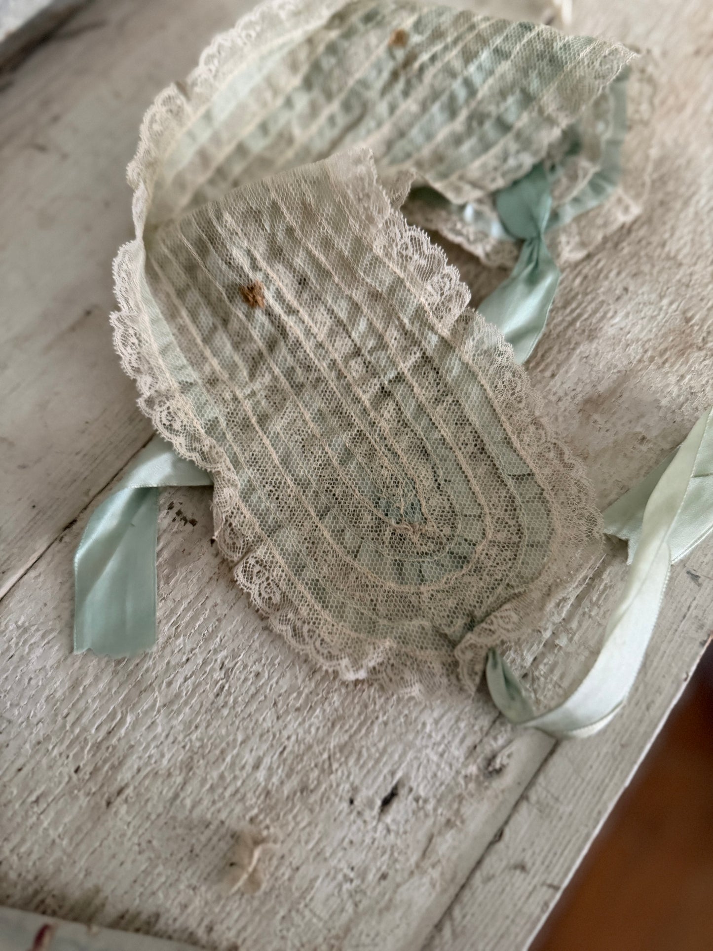 Antique Lace Bandeau Blue Silk Ribbonwork Bows