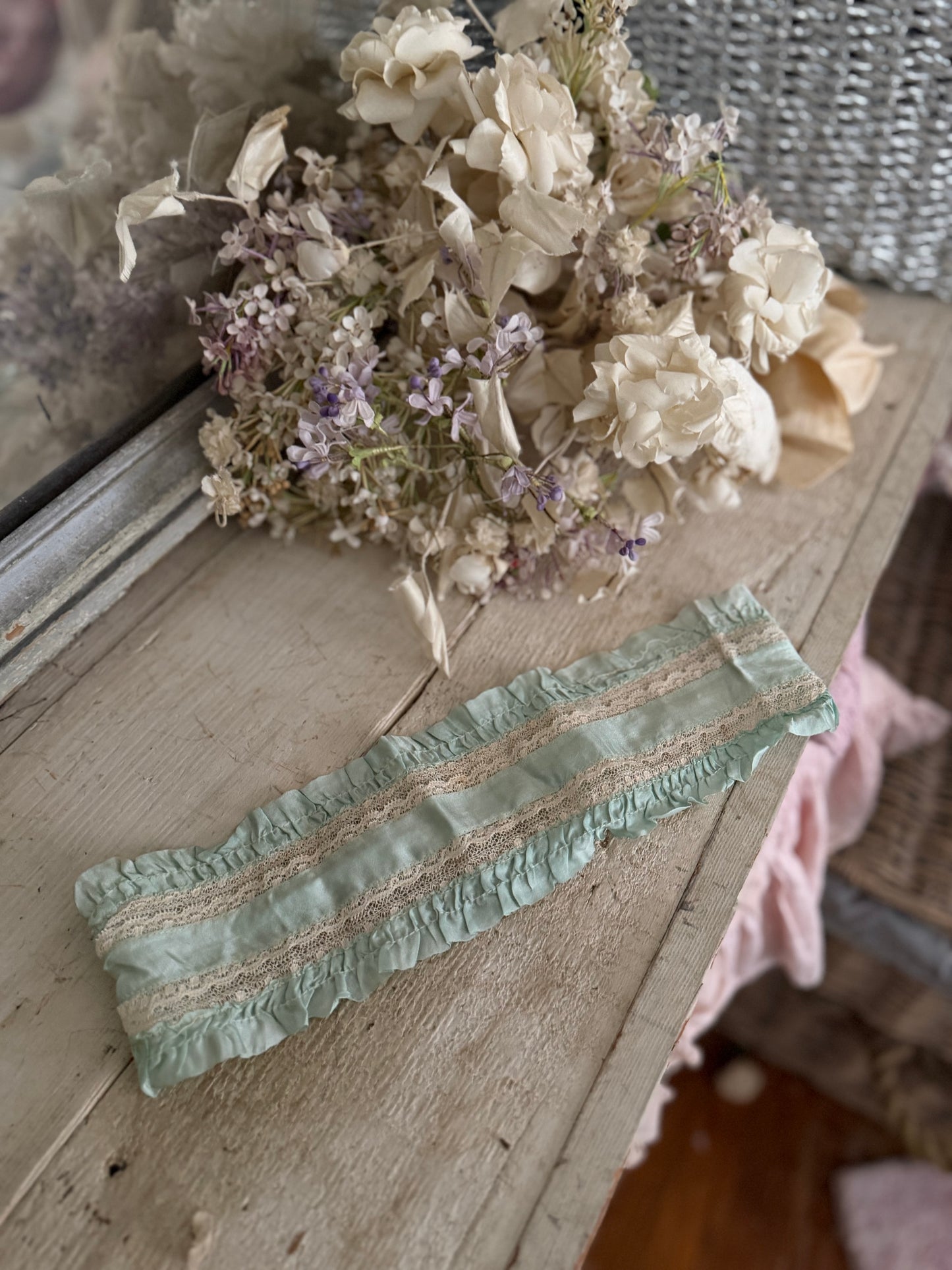 Antique Lace Bandeau Blue Silk