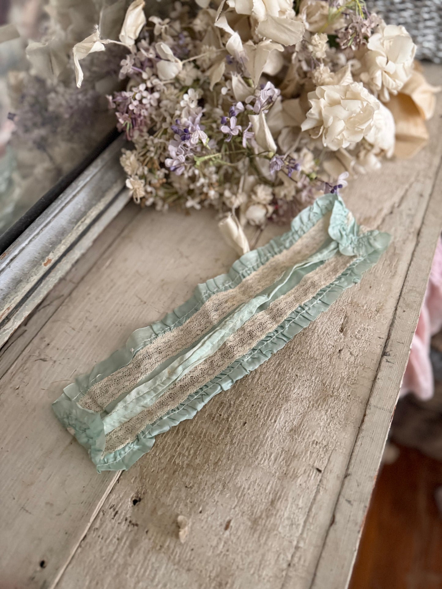 Antique Lace Bandeau Blue Silk