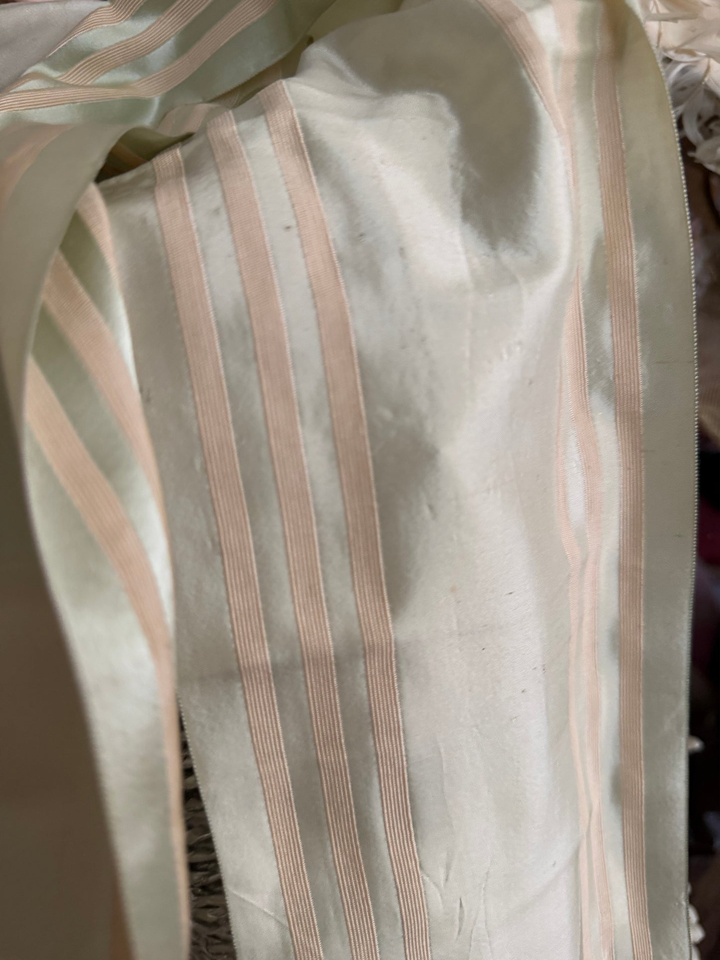 Antique Silk Ribbon Ice Green Pastel Ivory Stripe
