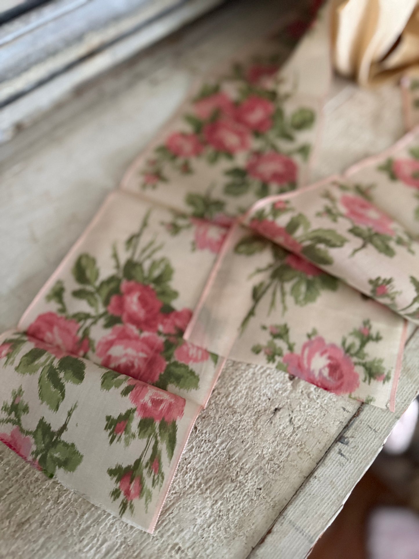 Antique Watered Silk Pink Rose Ribbon