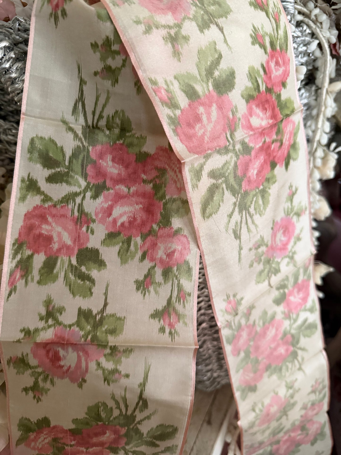 Antique Watered Silk Pink Rose Ribbon