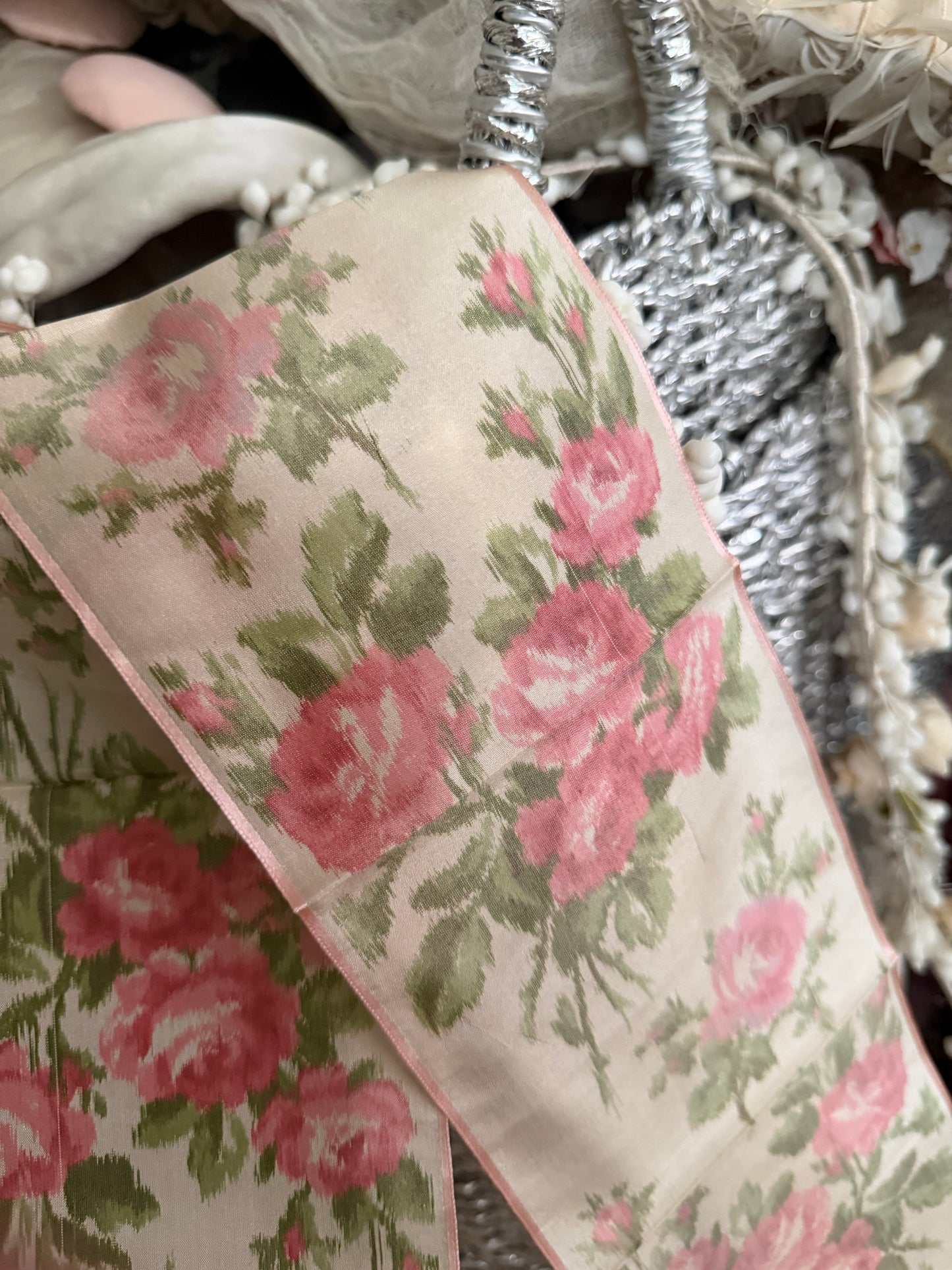 Antique Watered Silk Pink Rose Ribbon