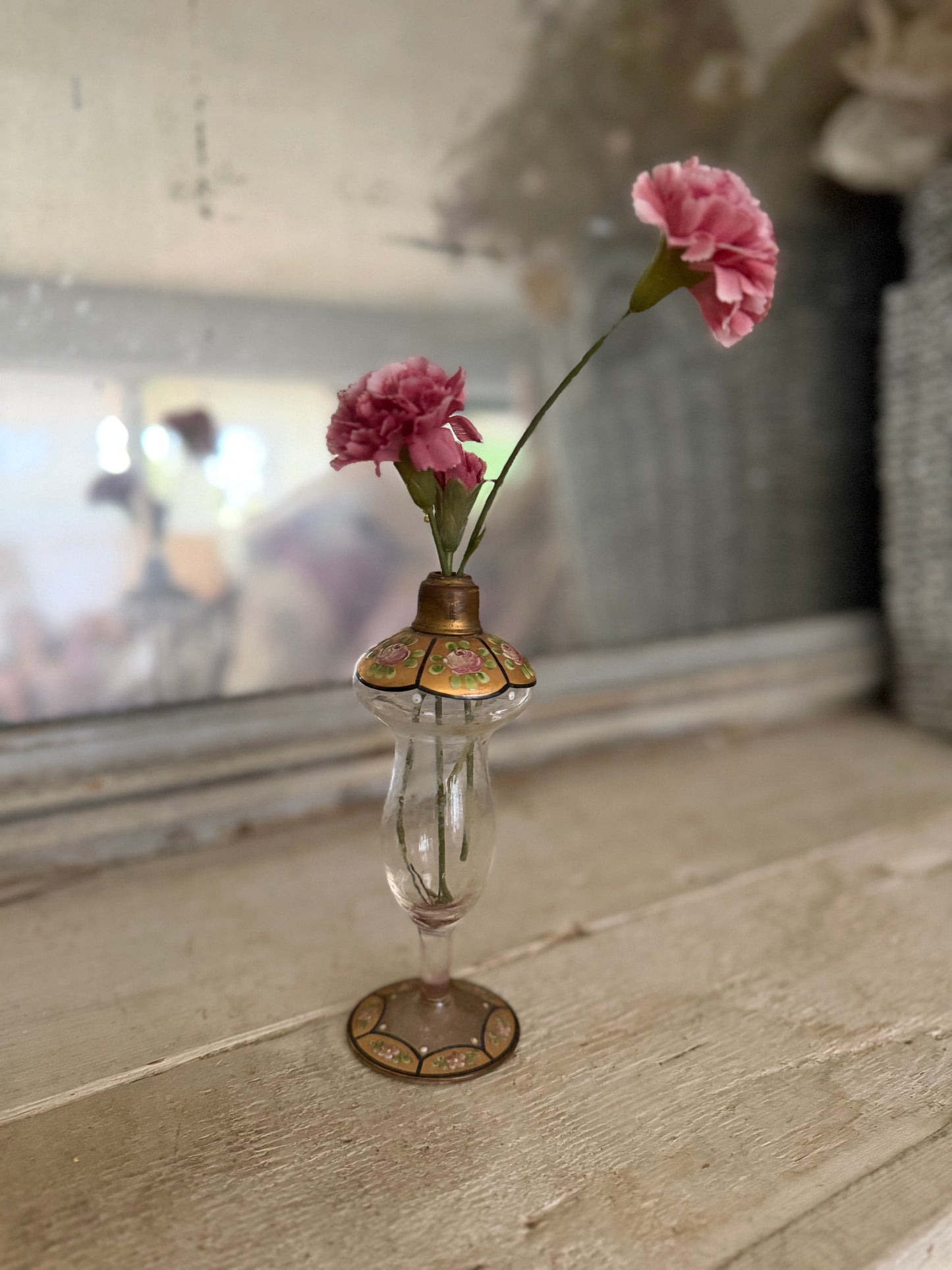 Antique Glass Hand Painted Perfume Bottle