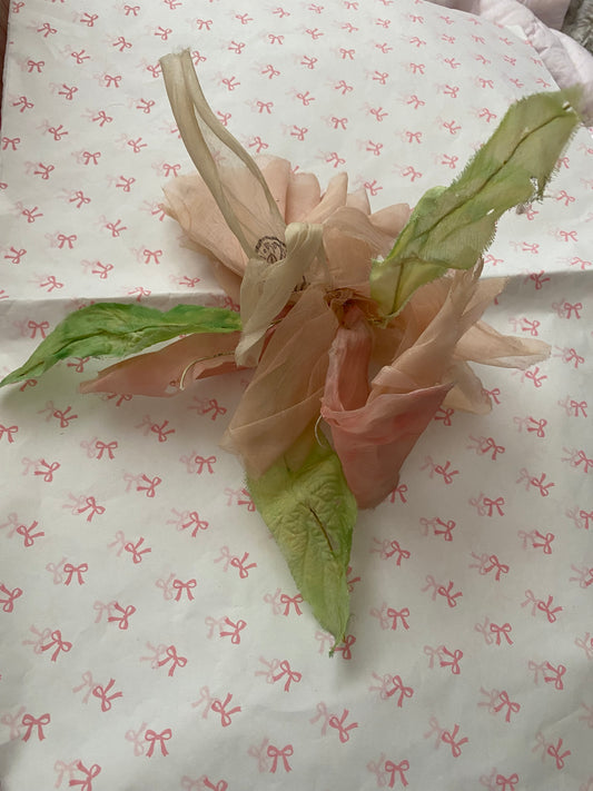 Antique Pink Organdy Fabric Dress Flower