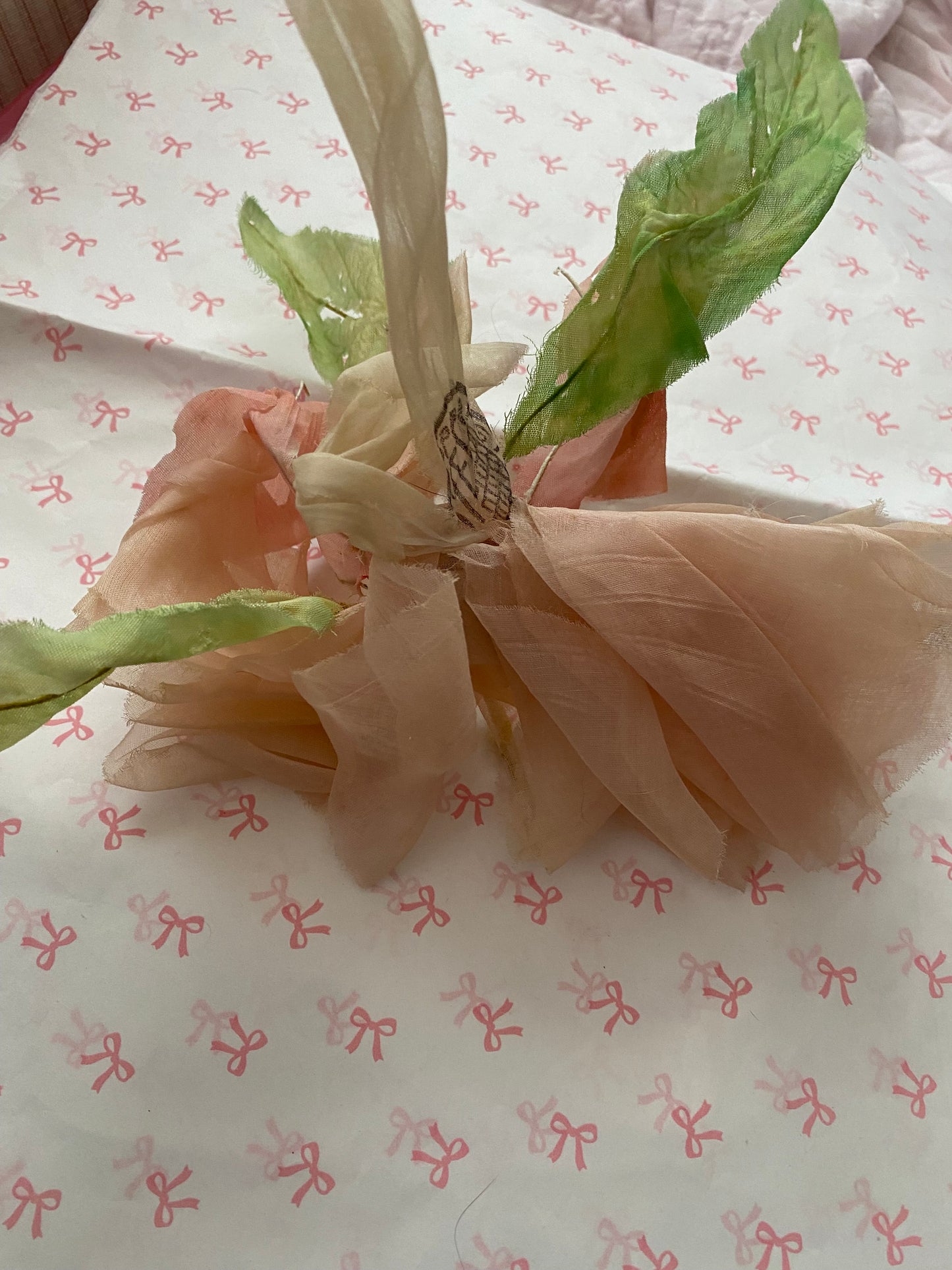 Antique Pink Organdy Fabric Dress Flower