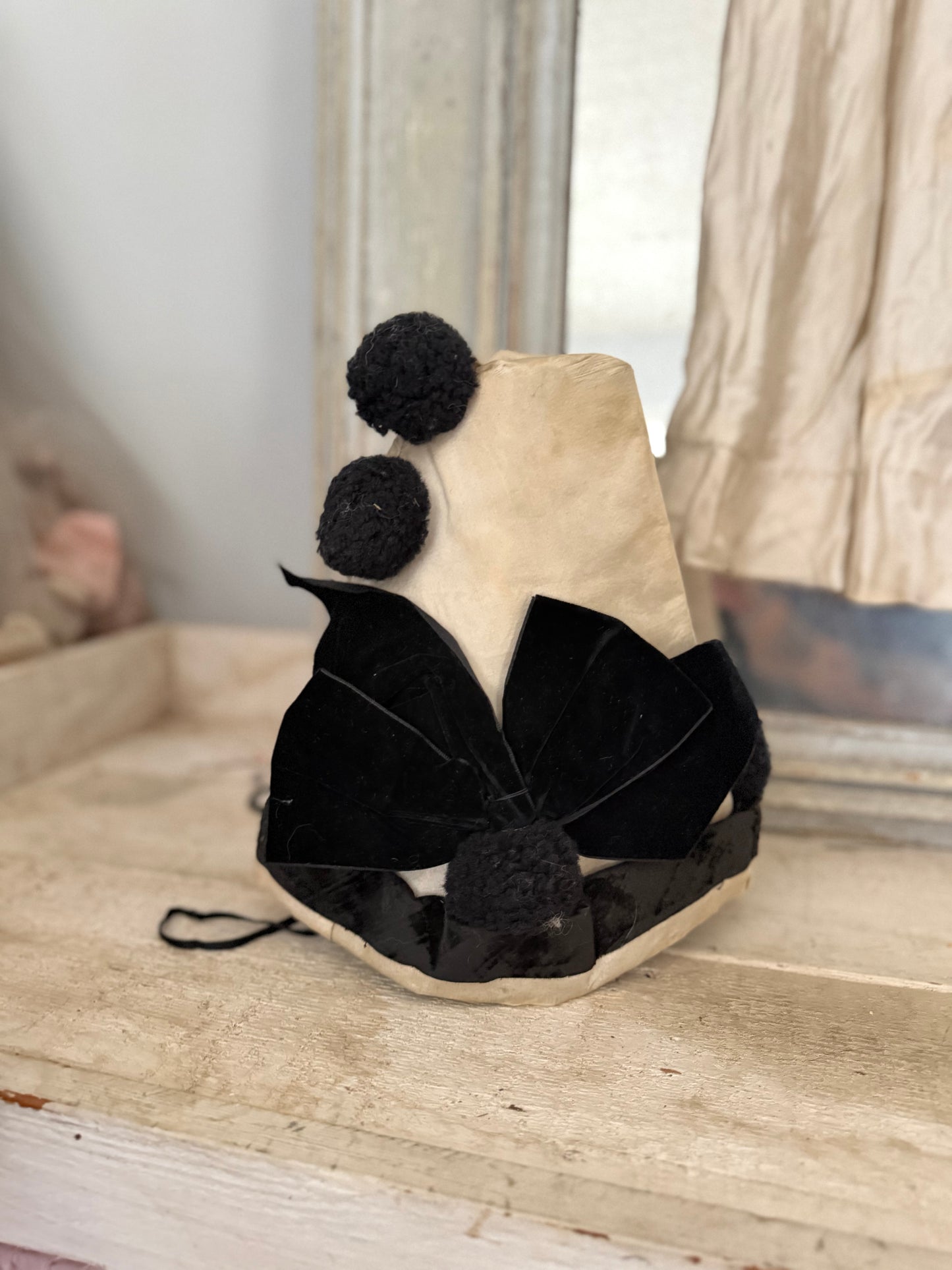 RESERVED K Antique Silk Pierrot Costume Dress & Hat