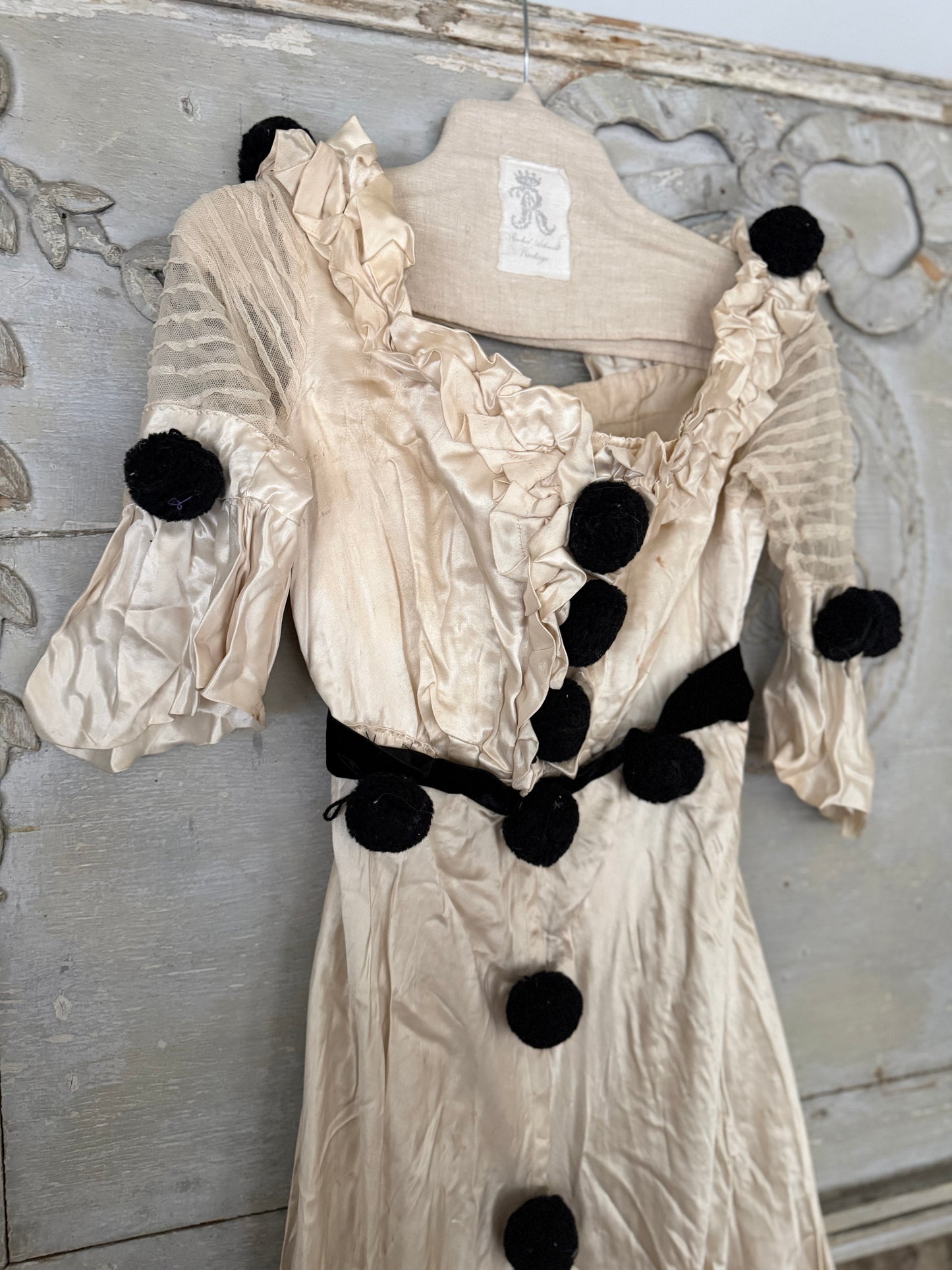 RESERVED K Antique Silk Pierrot Costume Dress & Hat