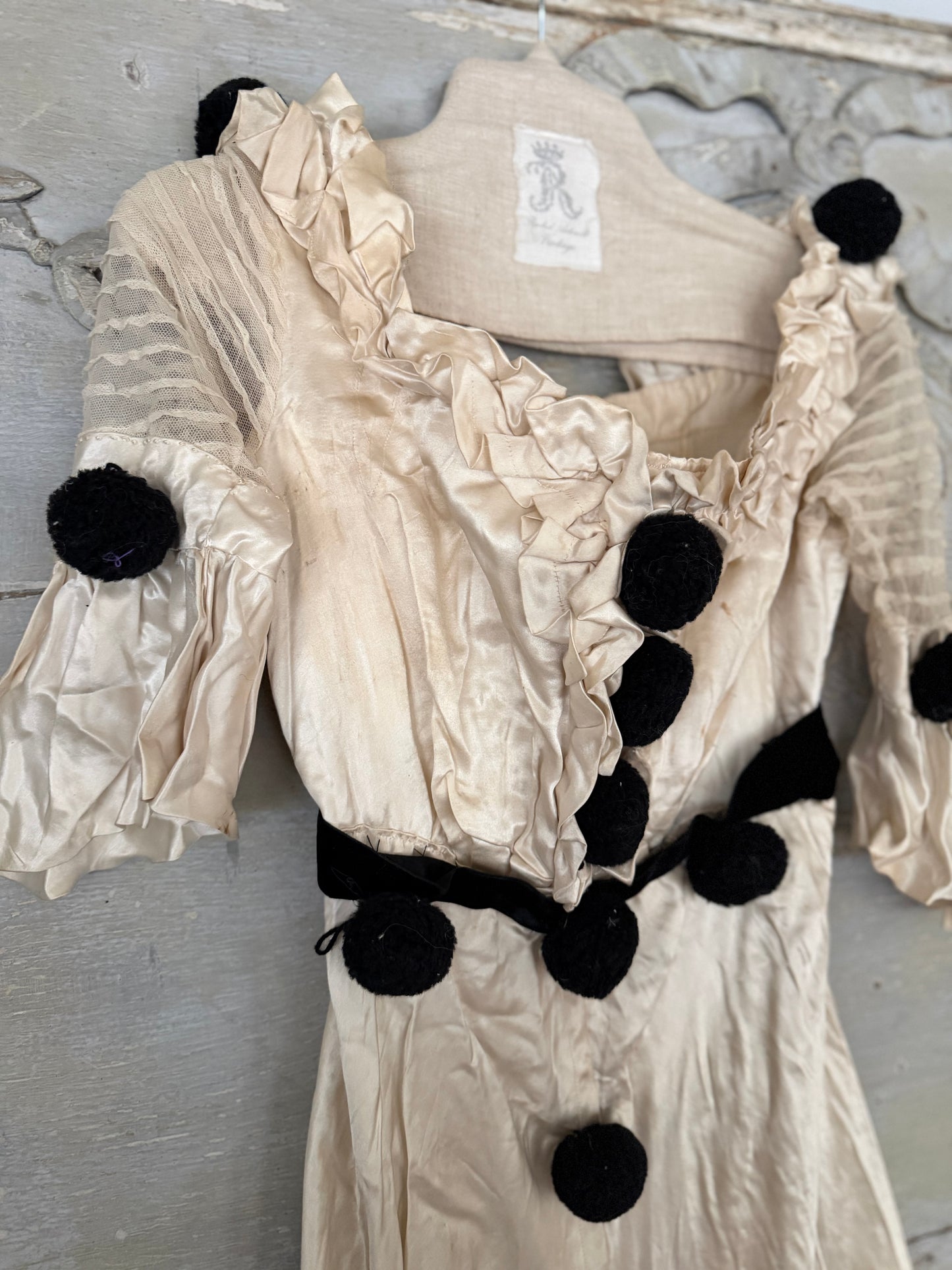 RESERVED K Antique Silk Pierrot Costume Dress & Hat