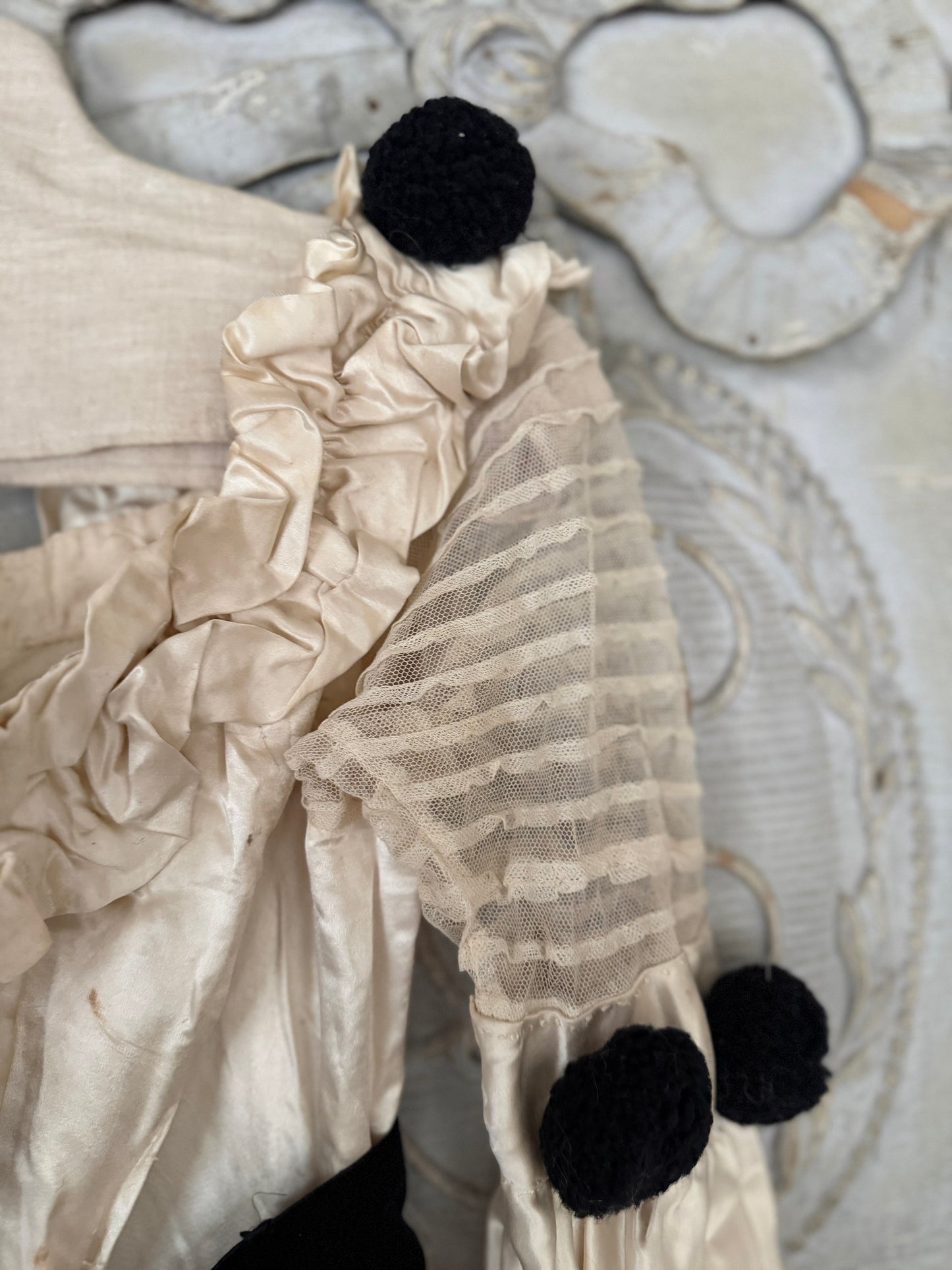 RESERVED K Antique Silk Pierrot Costume Dress & Hat