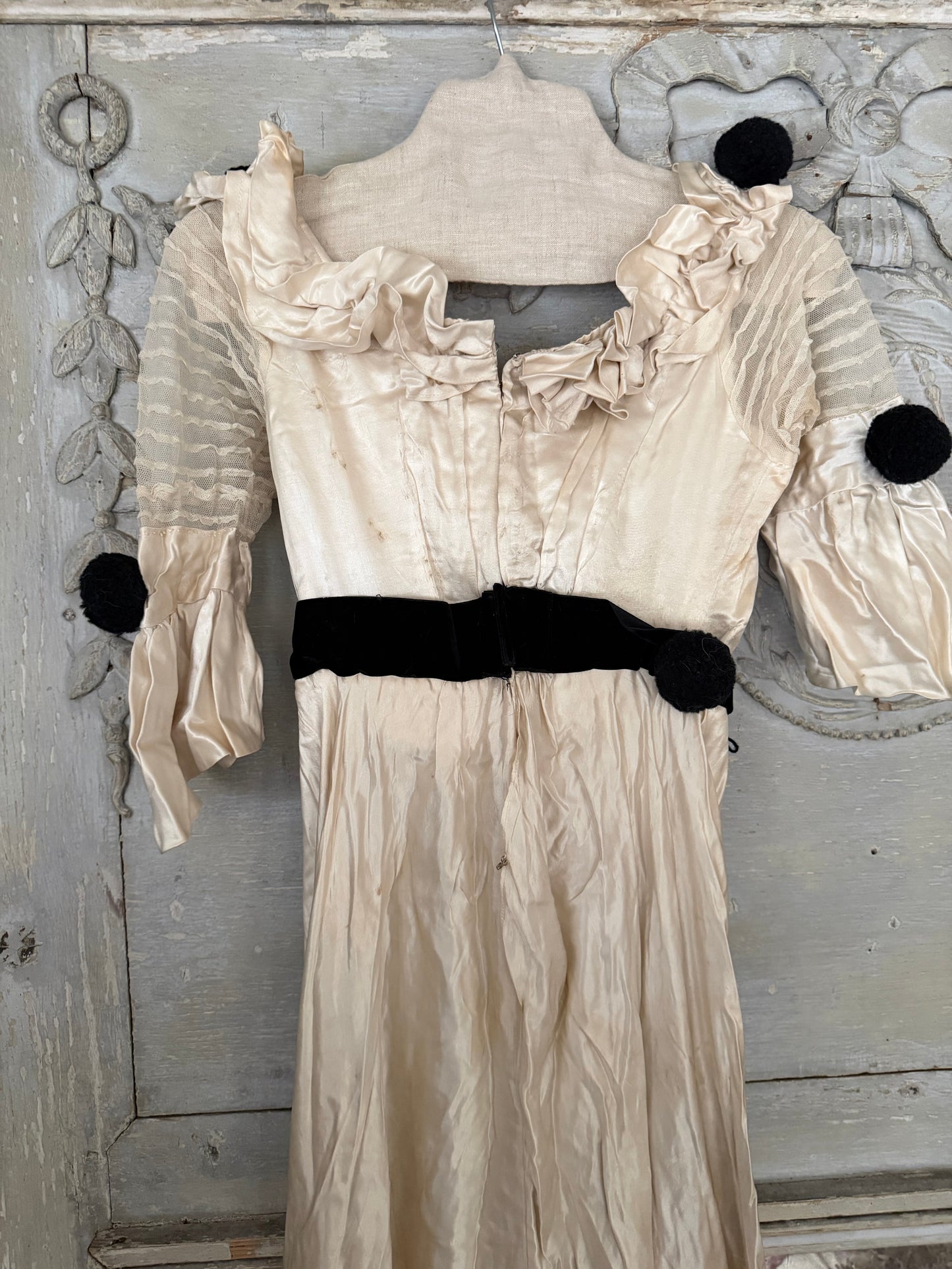 RESERVED K Antique Silk Pierrot Costume Dress & Hat