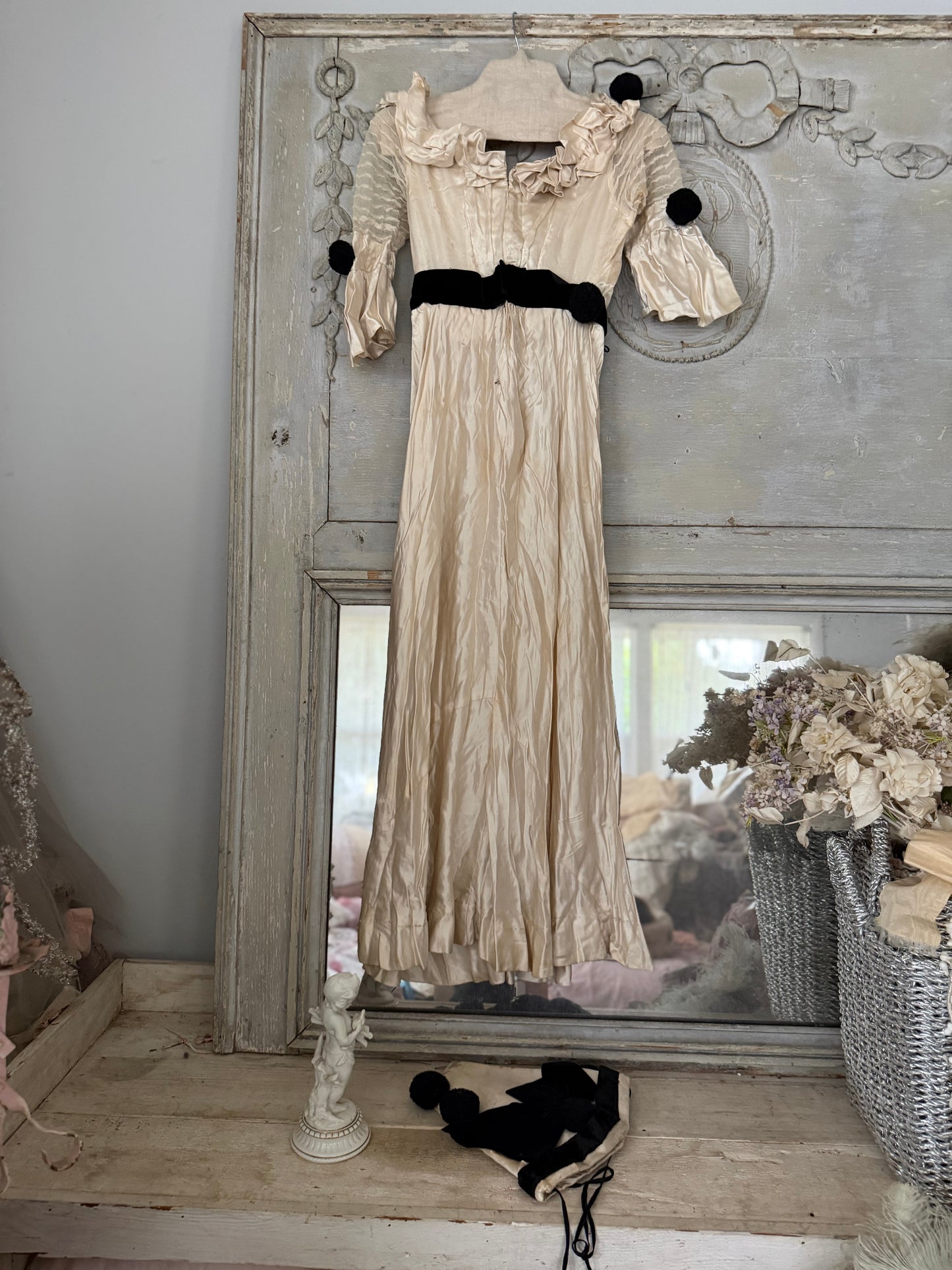 RESERVED K Antique Silk Pierrot Costume Dress & Hat