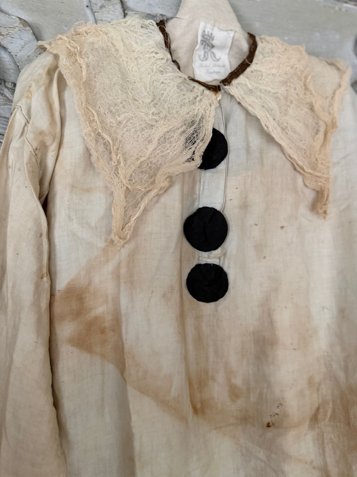 Antique French Pierrot Costume Faded Blue Gauze Lace Collar