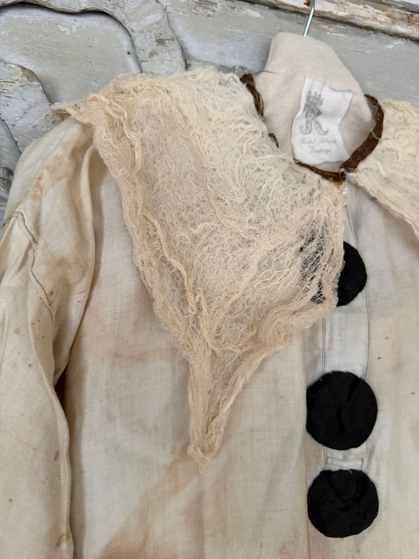Antique French Pierrot Costume Faded Blue Gauze Lace Collar