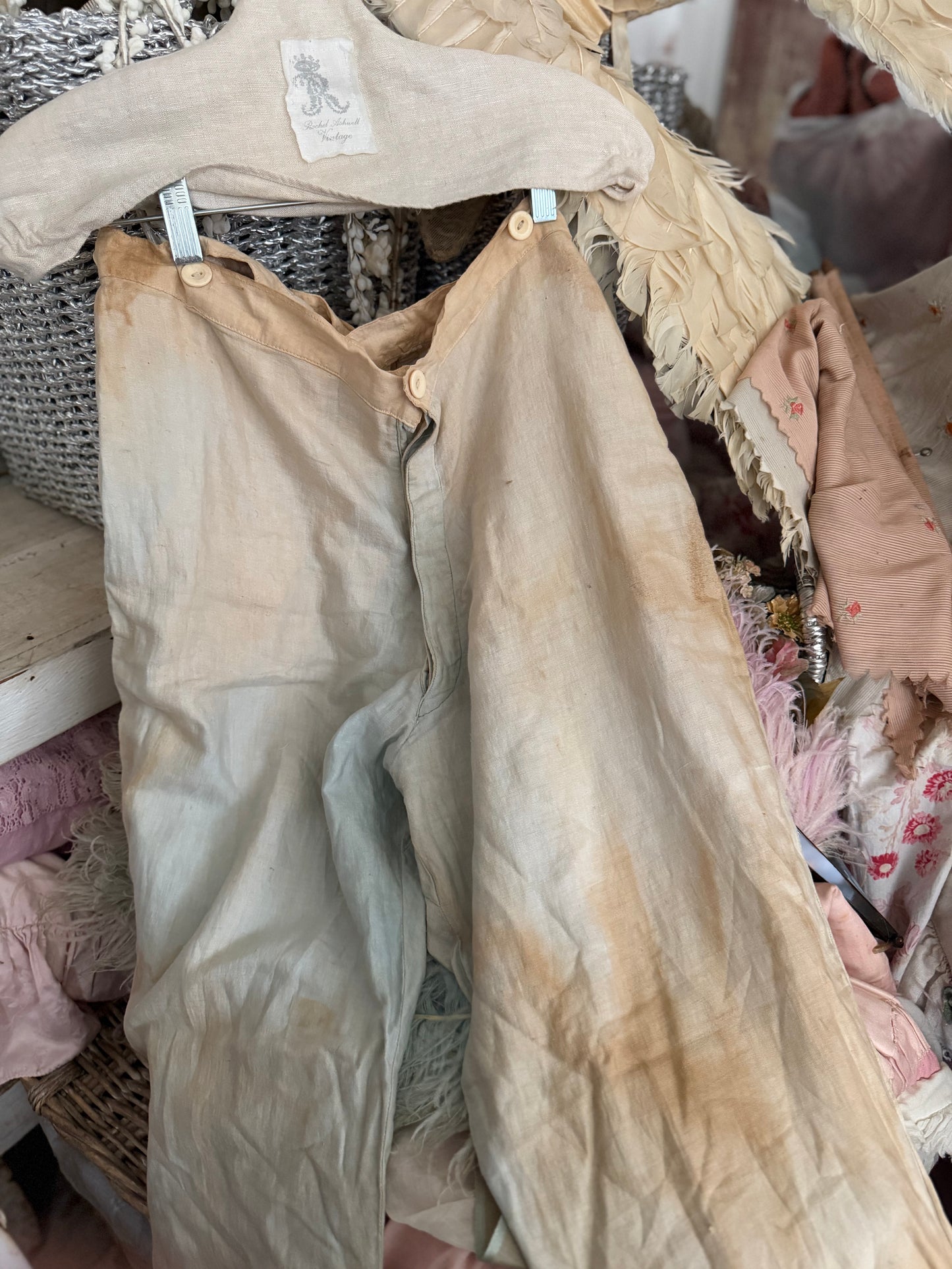 Antique French Pierrot Costume Faded Blue Gauze Lace Collar