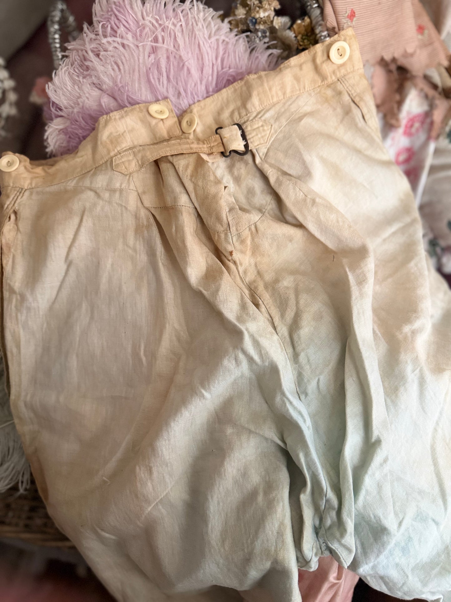 Antique French Pierrot Costume Faded Blue Gauze Lace Collar