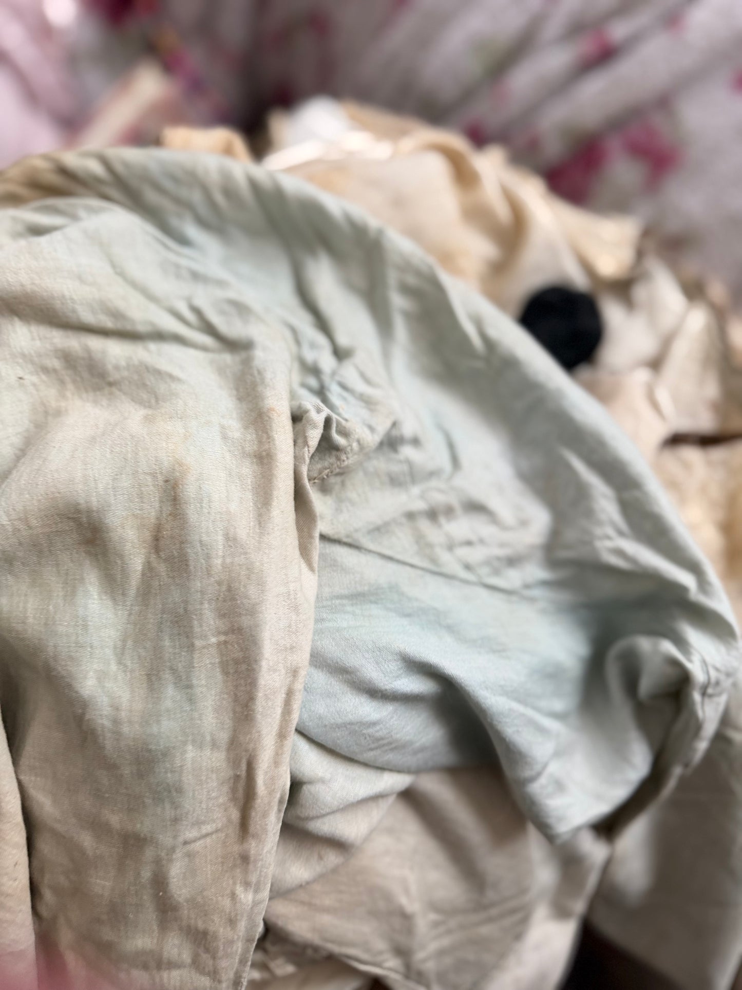 Antique French Pierrot Costume Faded Blue Gauze Lace Collar